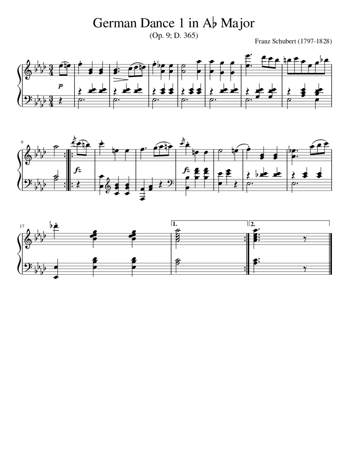 Franz Schubert - German Dance 1 in Aâ Major - Page 1
