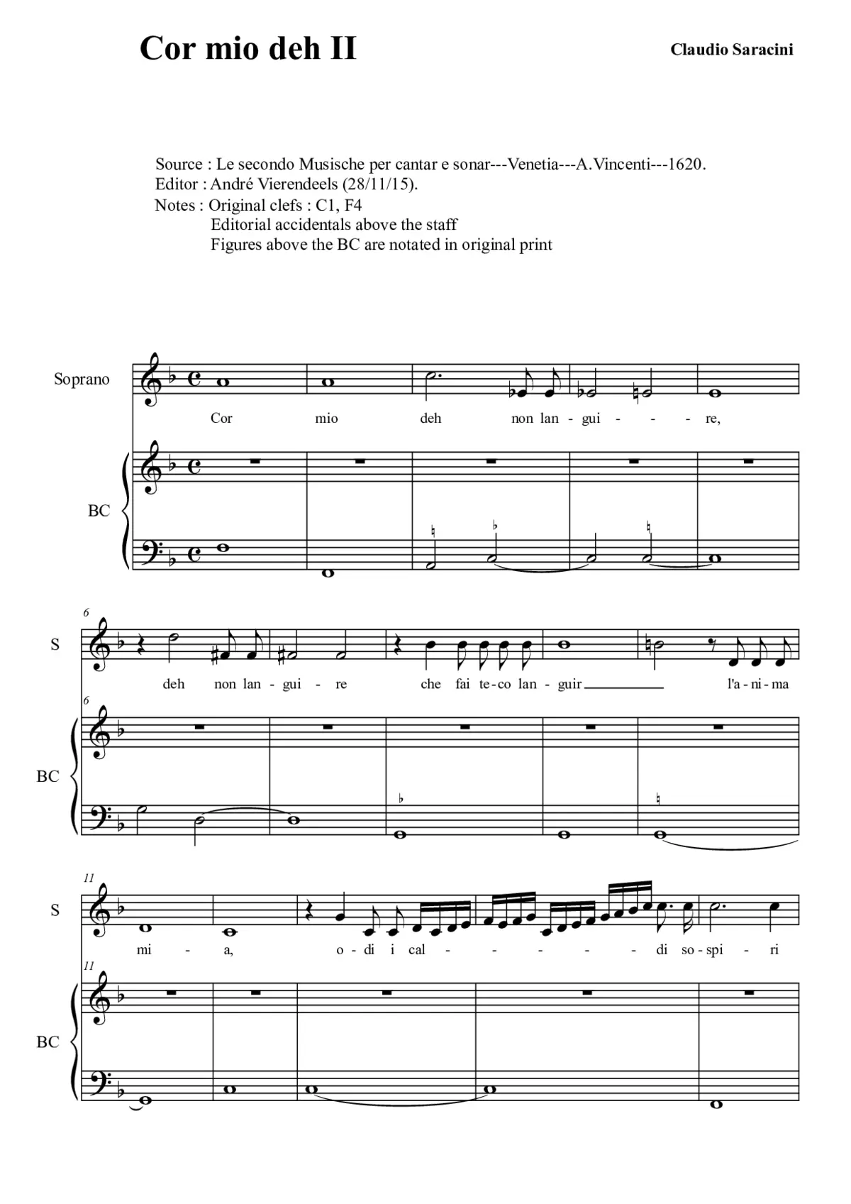 Cor mio deh non languire - Page 1