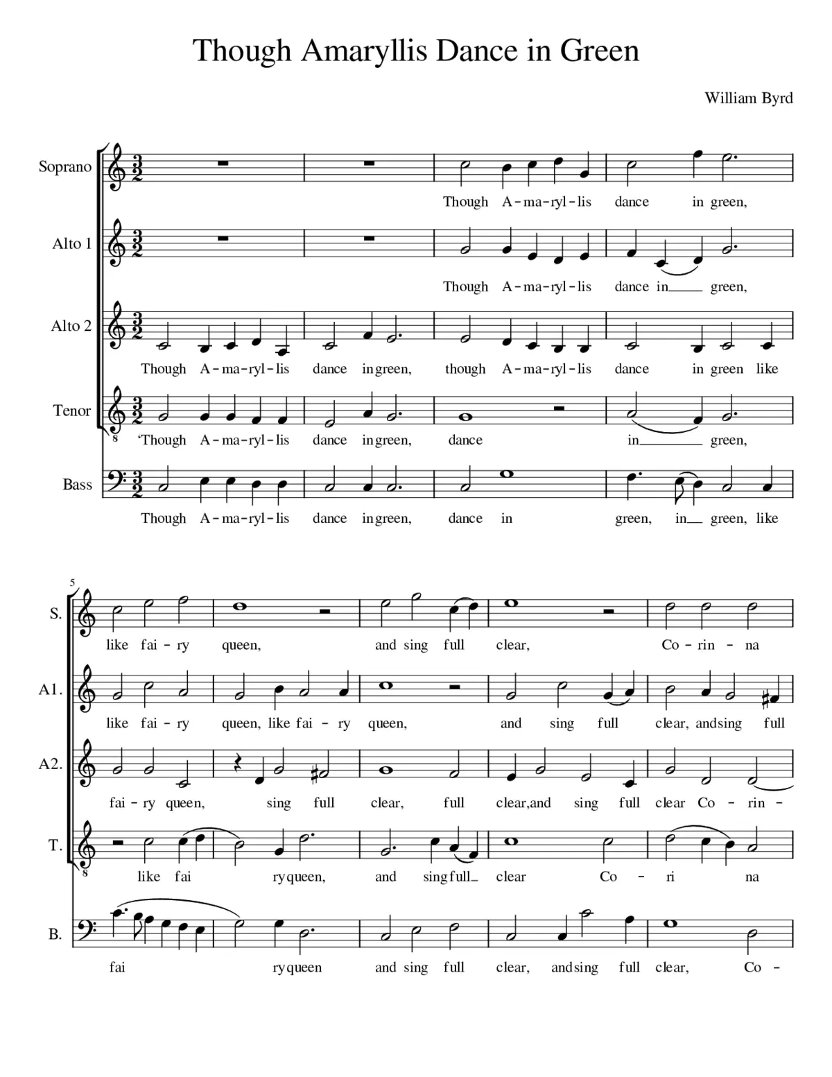 Though Amaryllis Dance in Green - William Byrd - Page 1