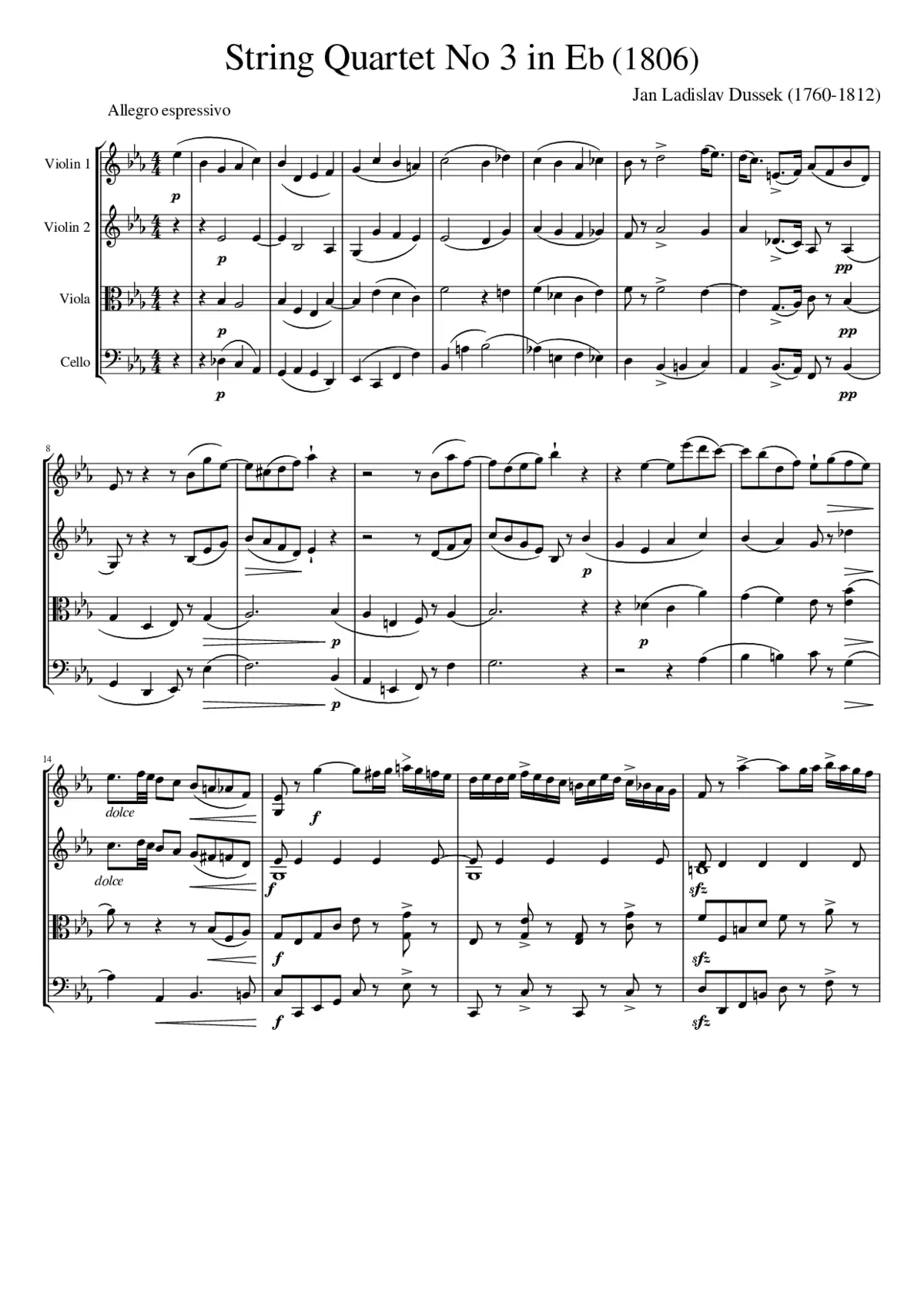 Dussek's 3rd String Quartet - Page 1