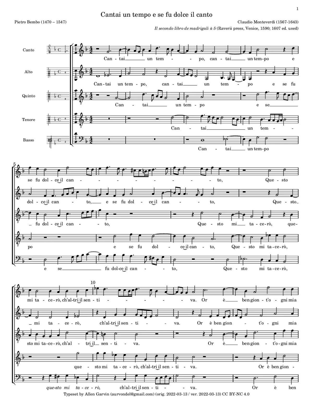 Cantai un tempo e se fu dolce il canto - Page 1