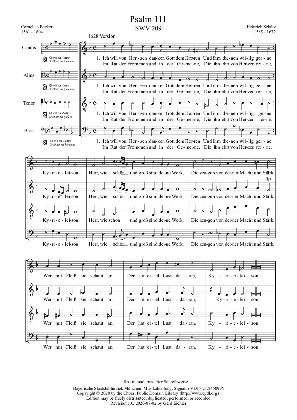 Ich will von Herzen danken Gott dem Herren, SWV 209 - Page 1