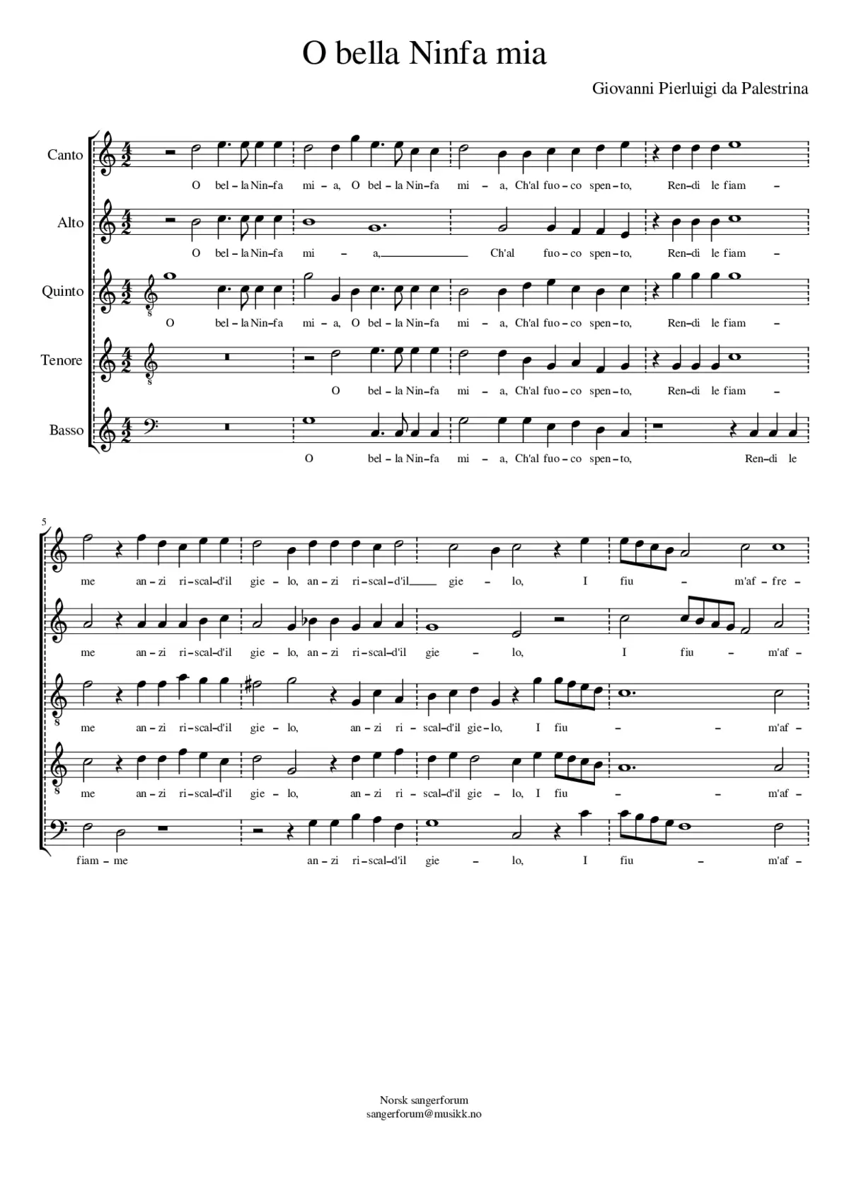 O belle ninfa mia - Page 1