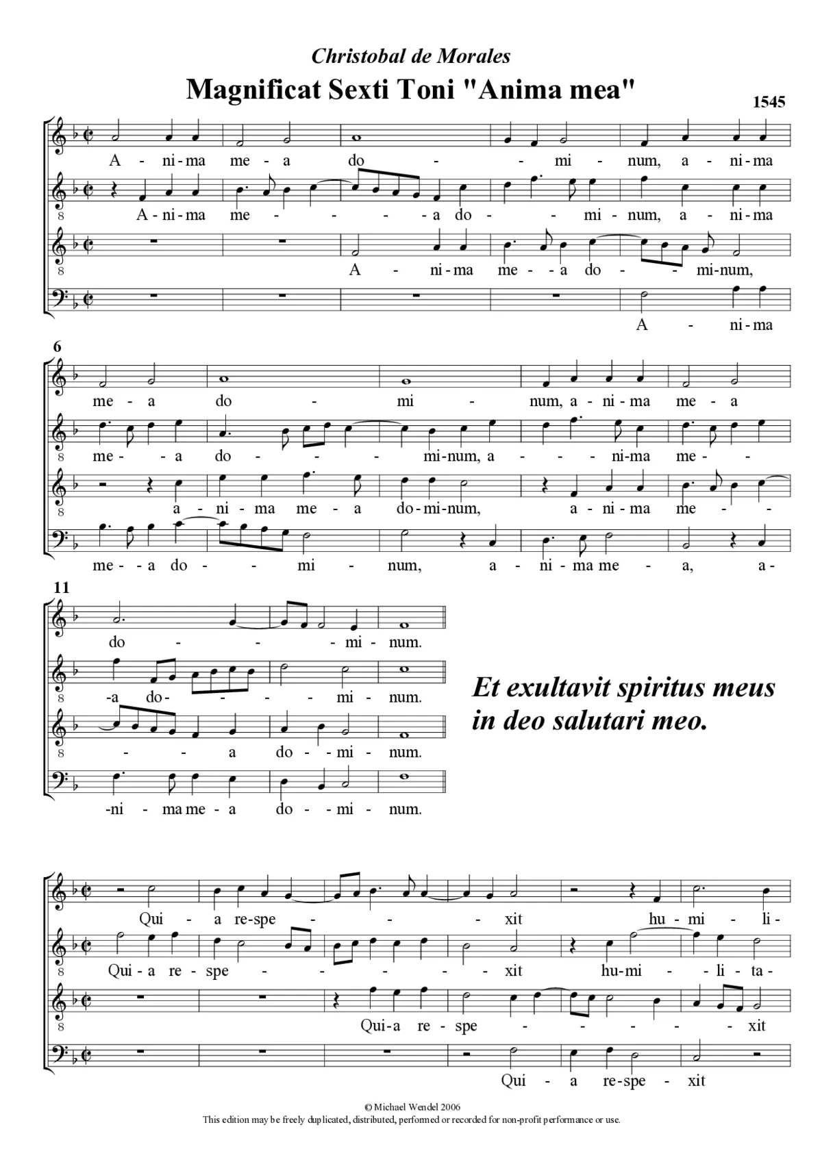 Magnificat Sexti Toni 'Anima mea' - Page 1