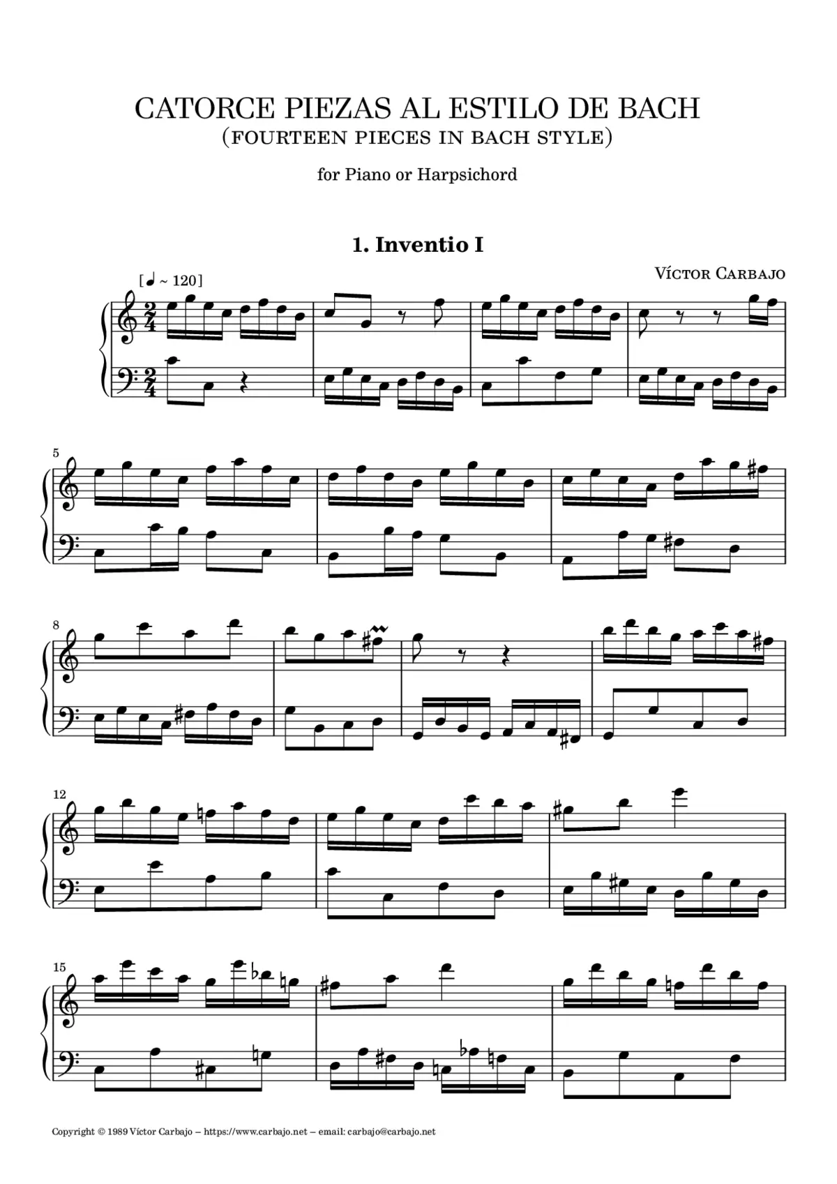 14 Piezas al Estilo de Bach - Page 1