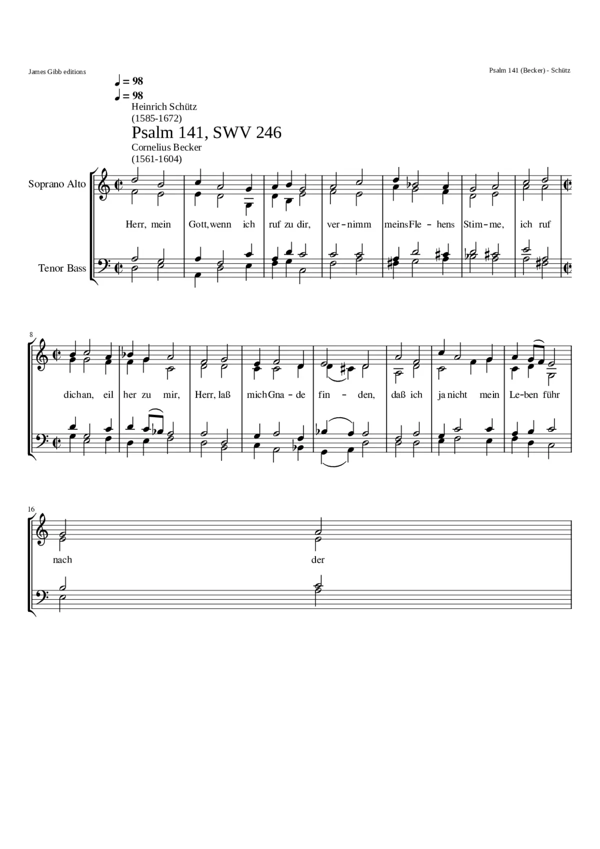 Herr mein Gott wenn ich ruf zu dir SWV 246 - Page 1