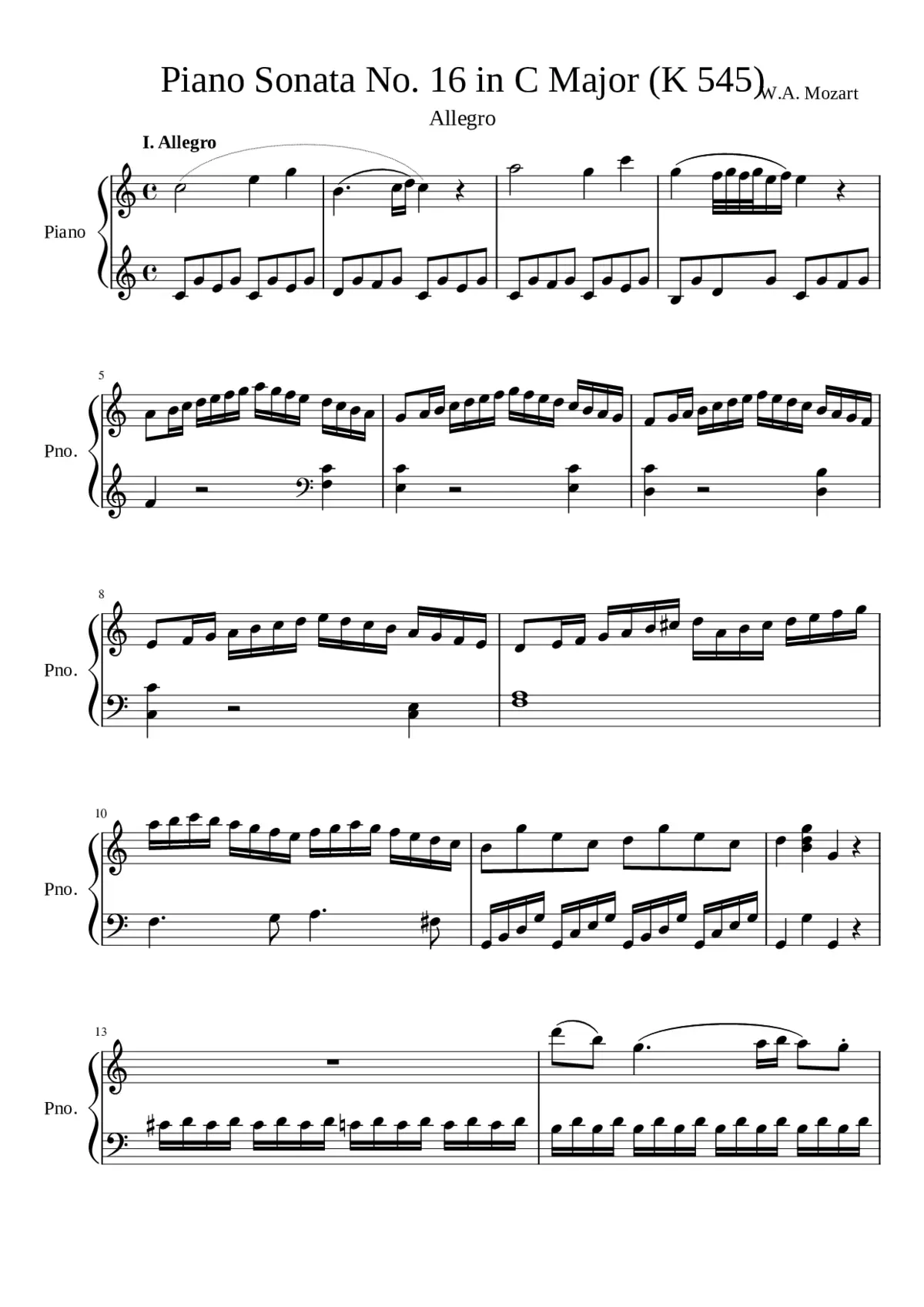 Piano Sonata No.16 in C major K.545 - Page 1