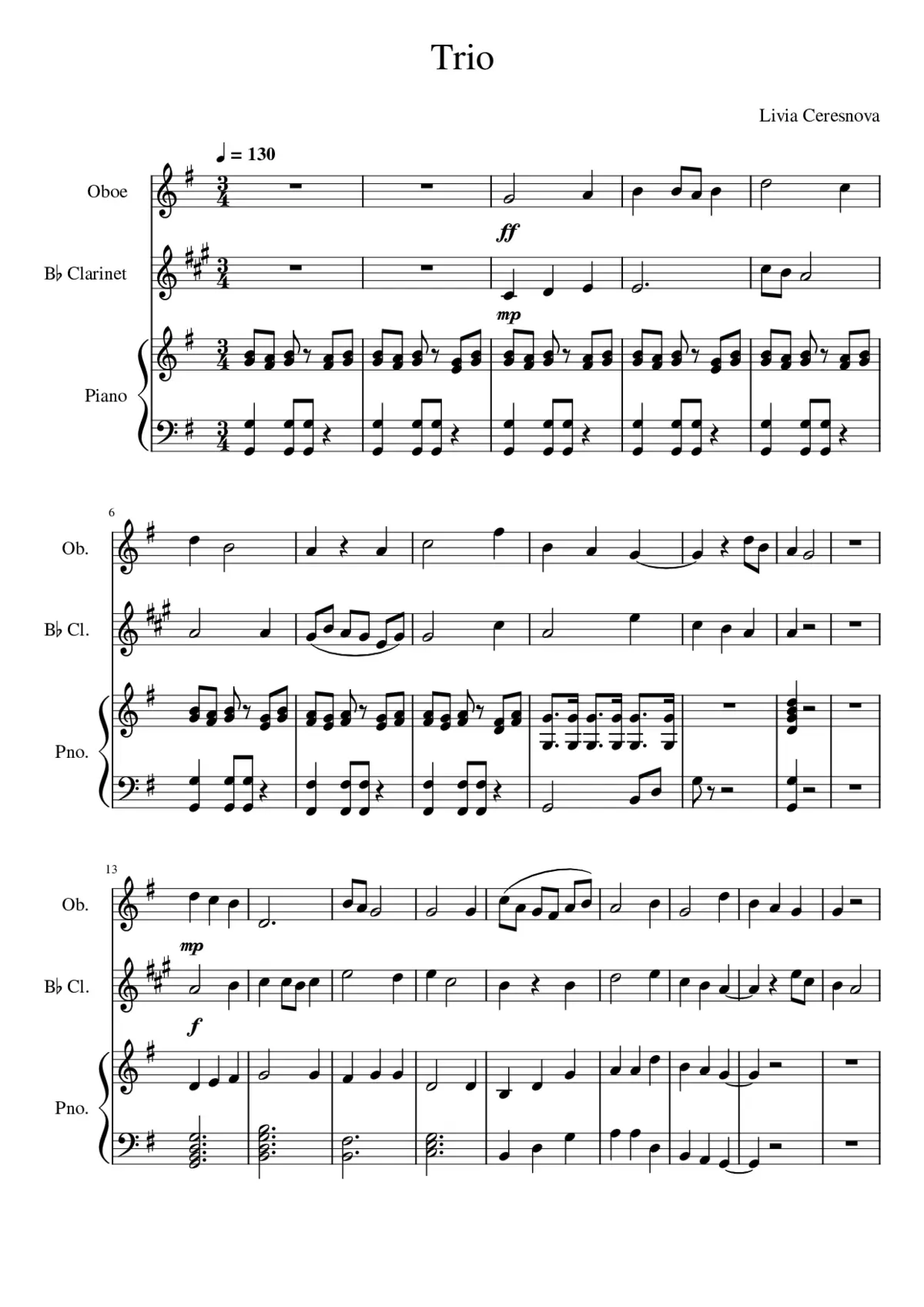 Trio in G for piano oboe and clarinet - Page 1