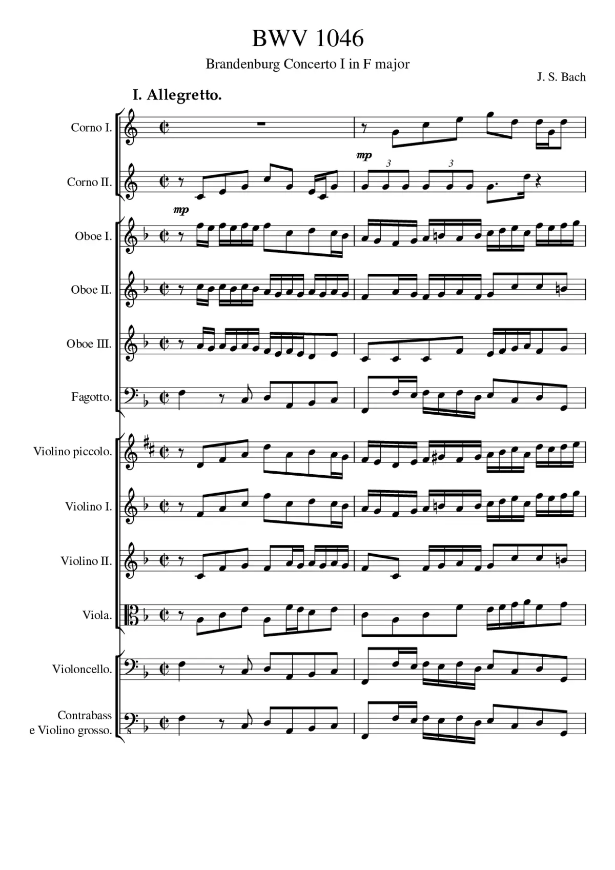 Brandenburg Concerto No.1 in F major BWV 1046 - Page 1