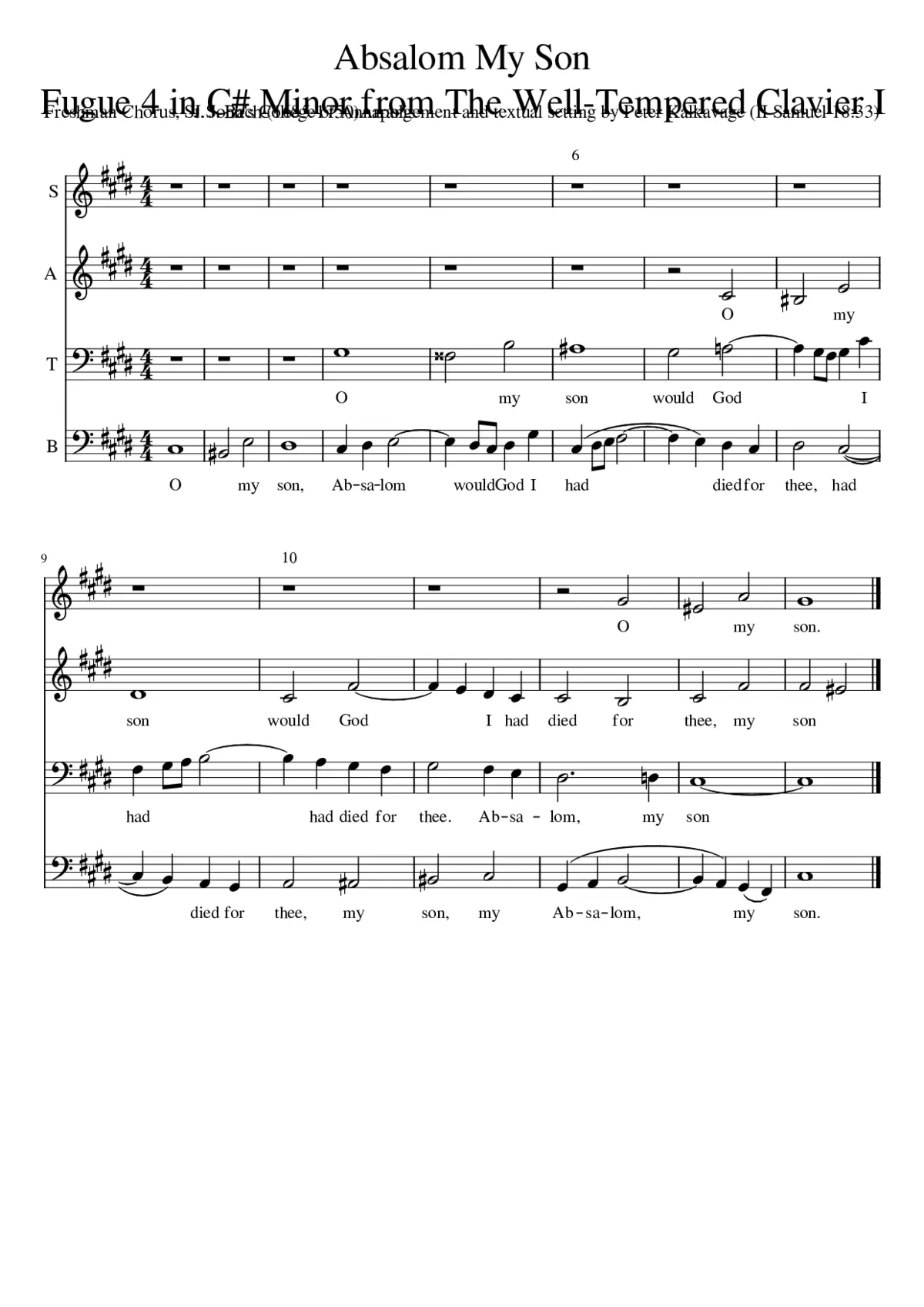 Absalom set to WTC 1.4 Fugue in C minor - Page 1