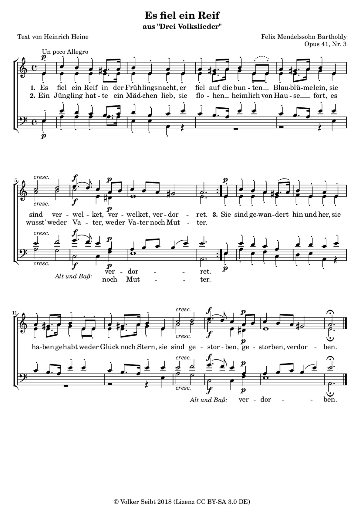 Es fiel ein Reif, Op. 41, No. 3 - Page 1