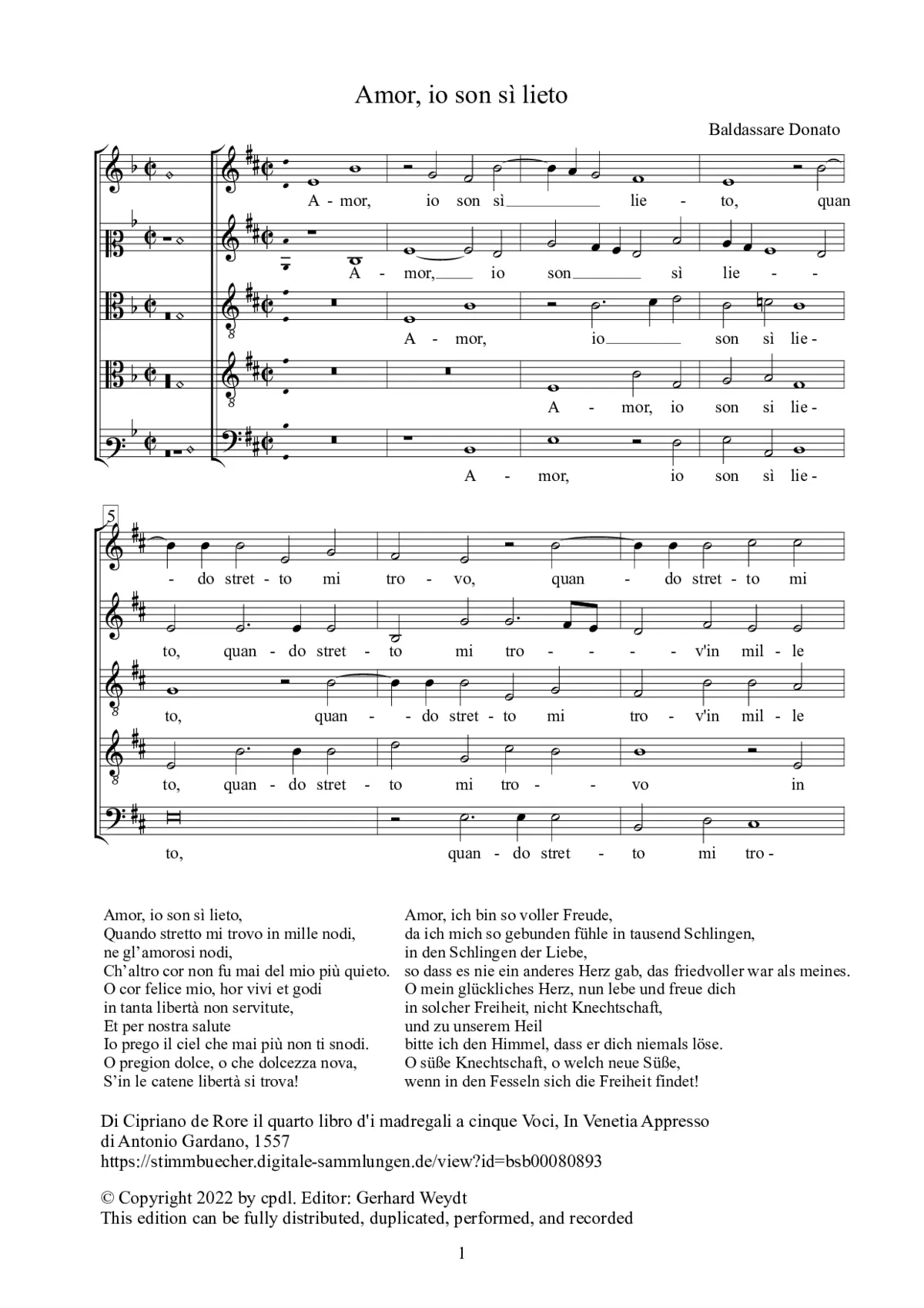 Amor io son sì lieto - Page 1