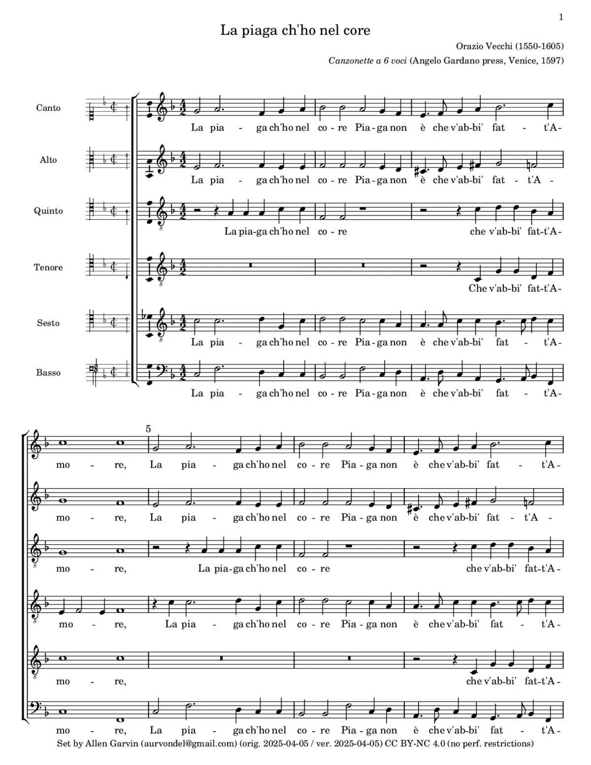 La piaga ch'ho nel core - Page 1