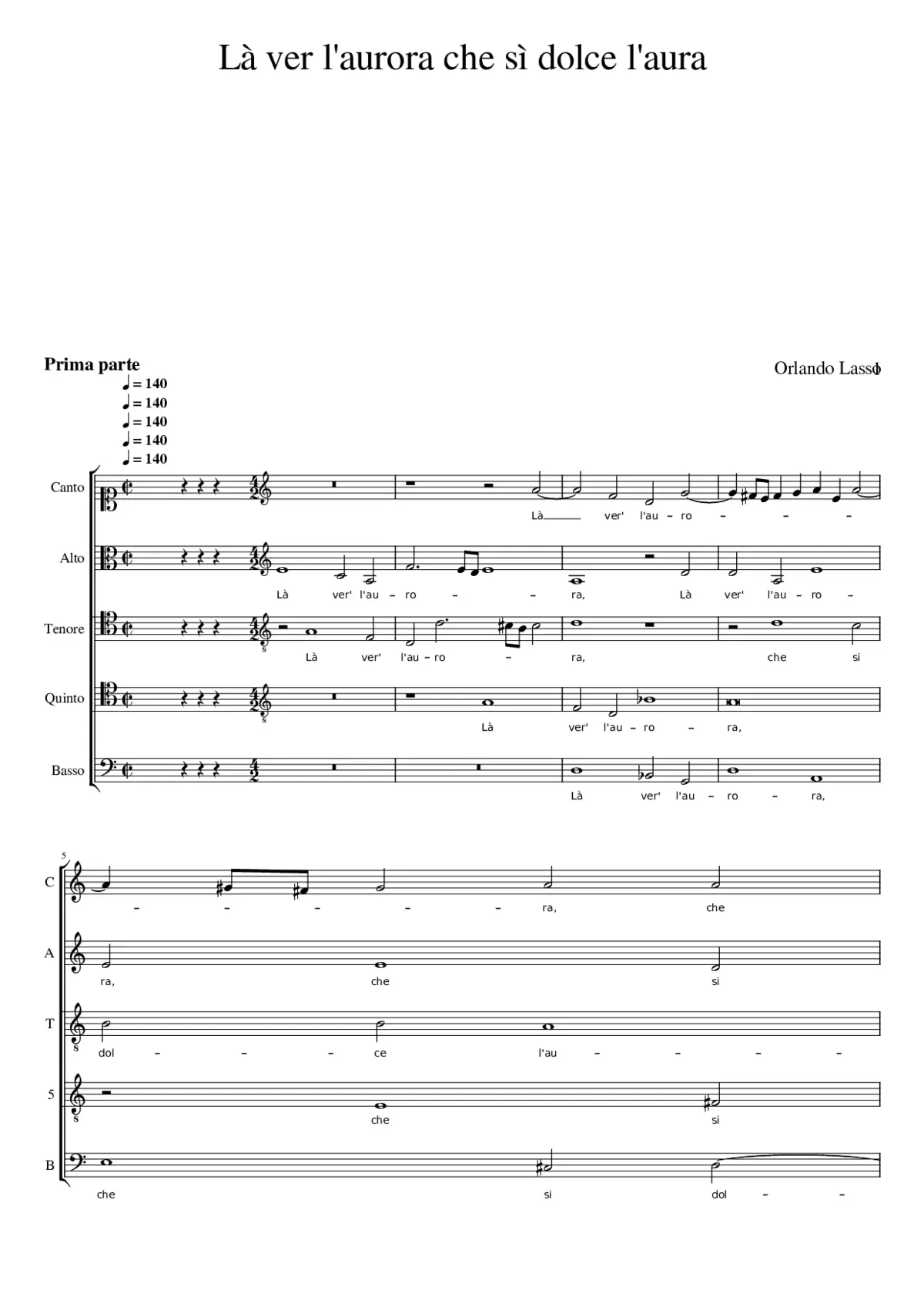 Là ver l'aurora che sì dolce l'aura - Page 1