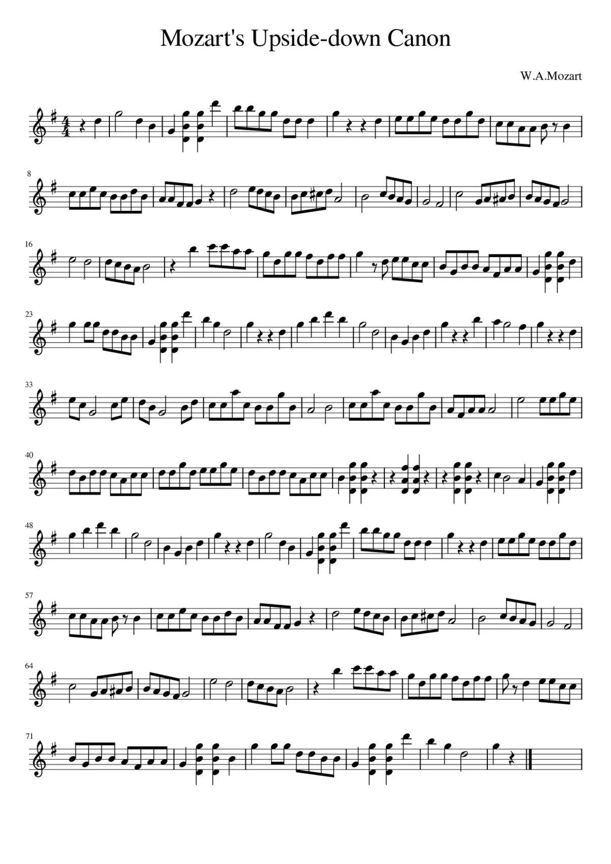 Mozart's Upside-down Canon - Page 1