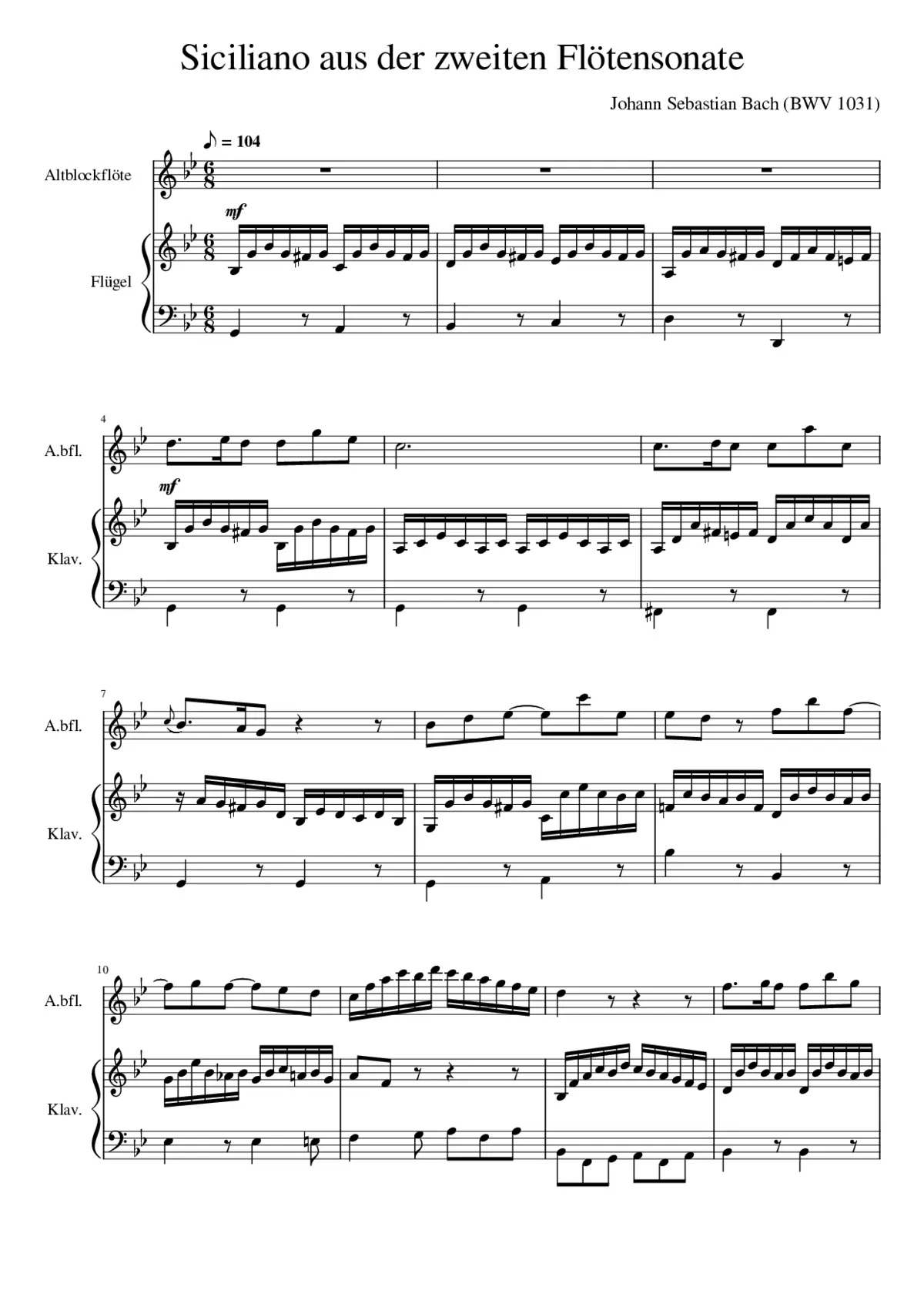 Siciliano aus der zweiten Flötensonate - Page 1