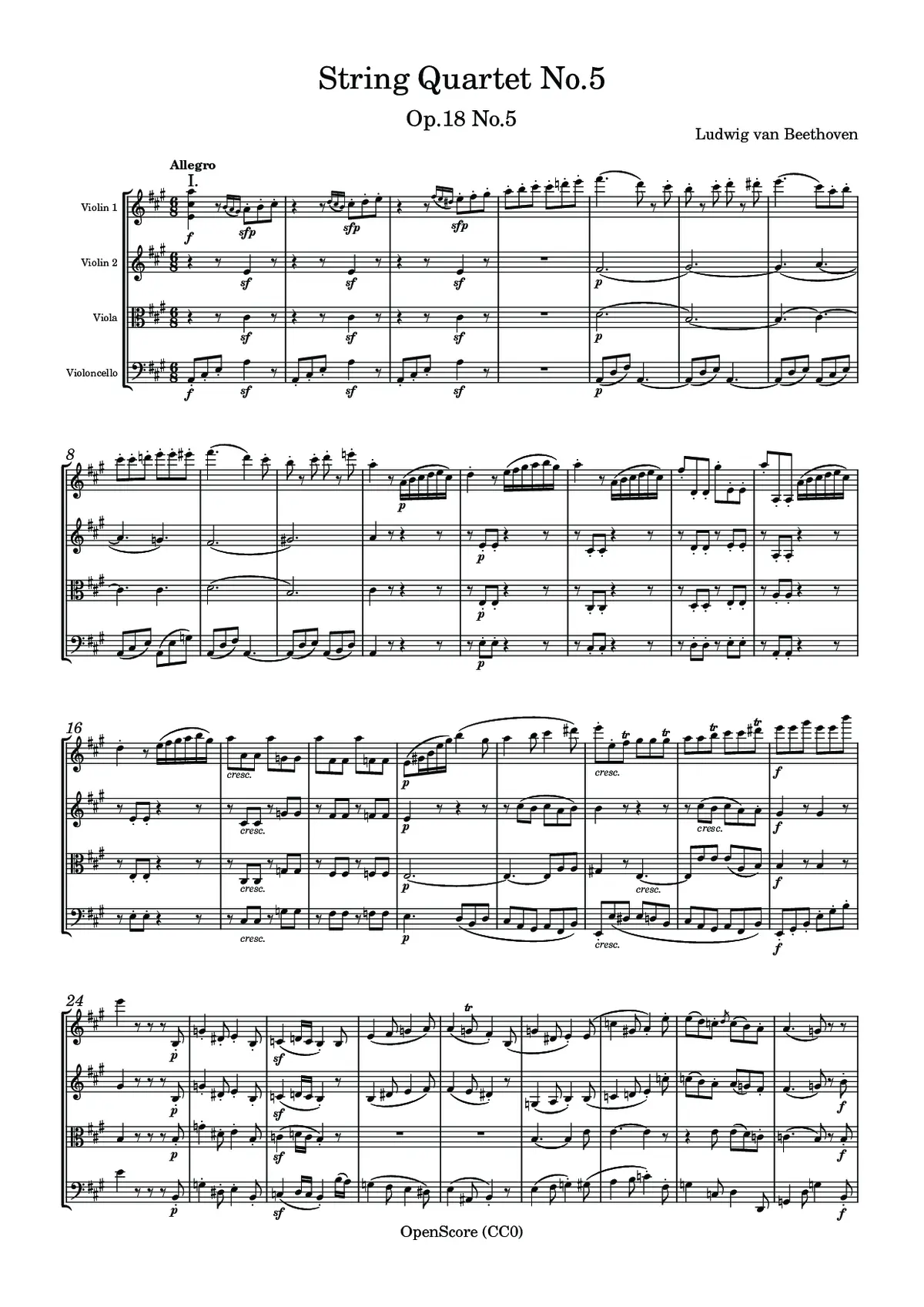 String Quartet No.5, Op.18 No.5 - Page 1