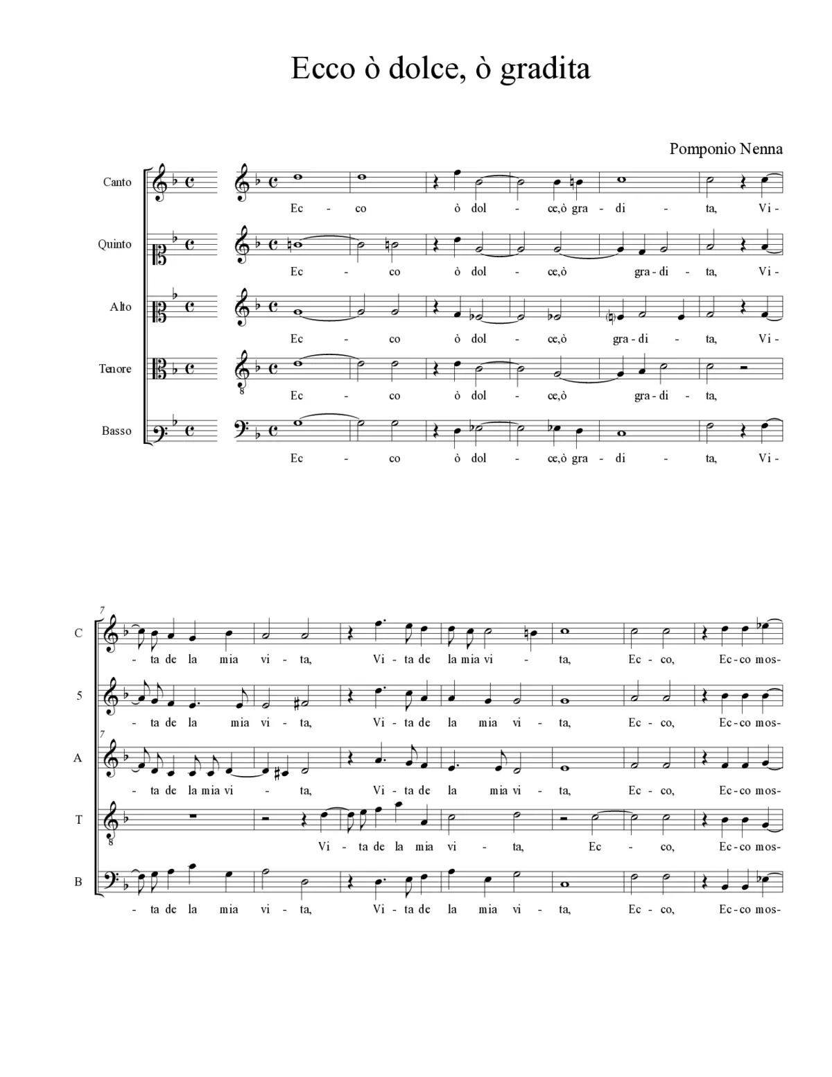 Ecco ò dolce, ò gradita - Page 1