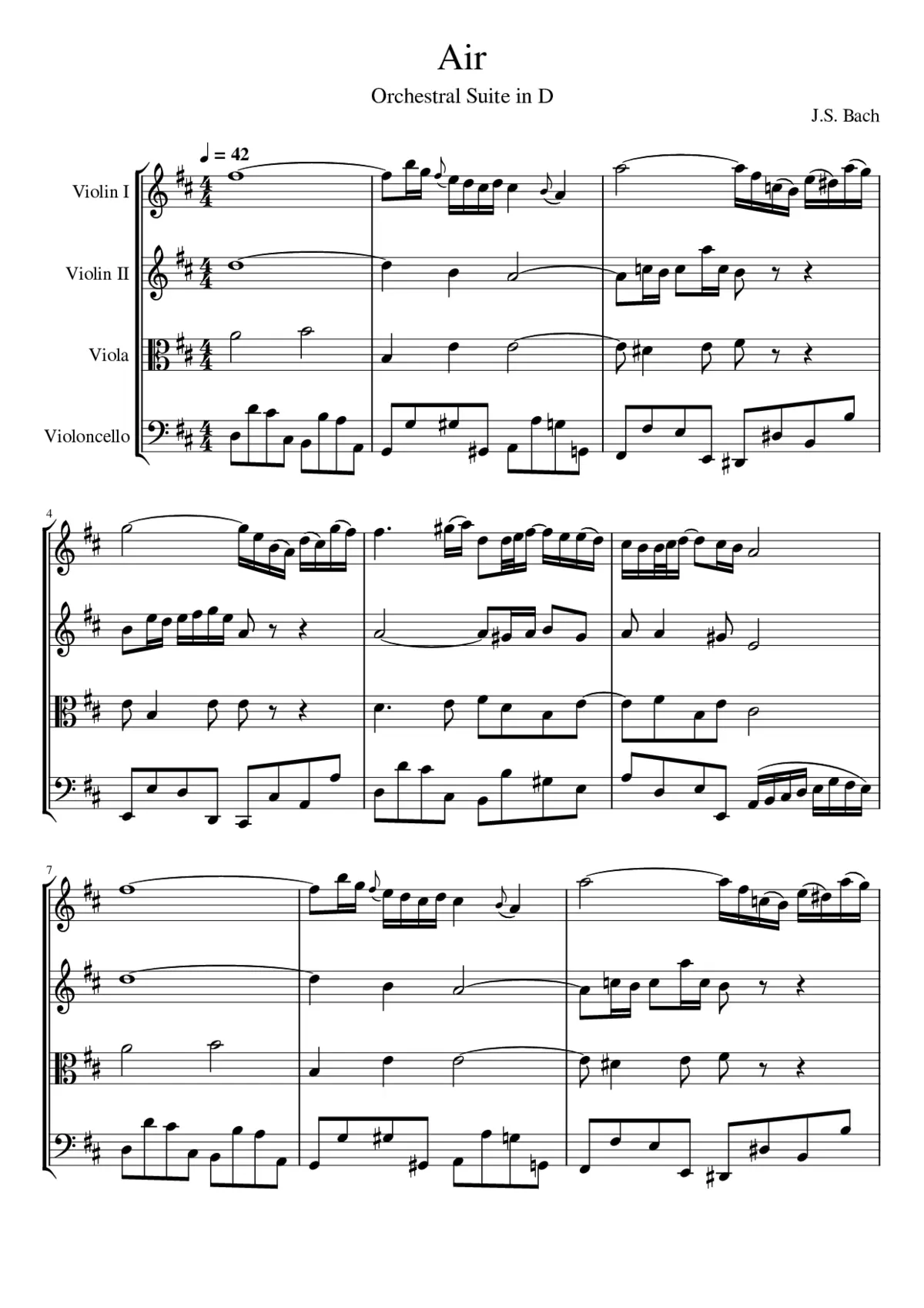 Air 'on the G string' Orchestral Suite No. 3 in D major BWV 1068 - Page 1