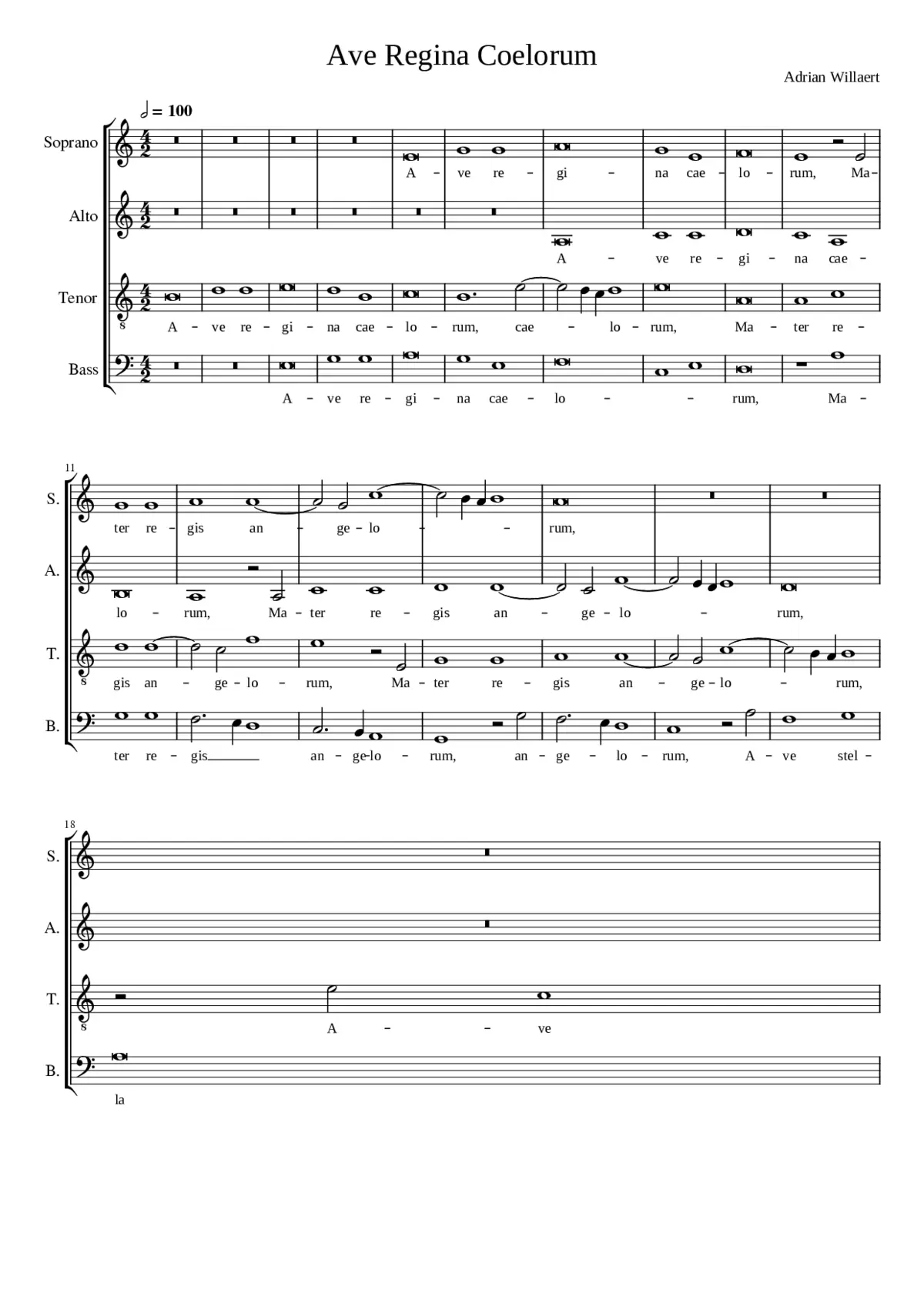 Ave Regina coelorum II (Willaert's other setting is of the antiphon Ave Regina coelorum. Ave Domina) - Page 1