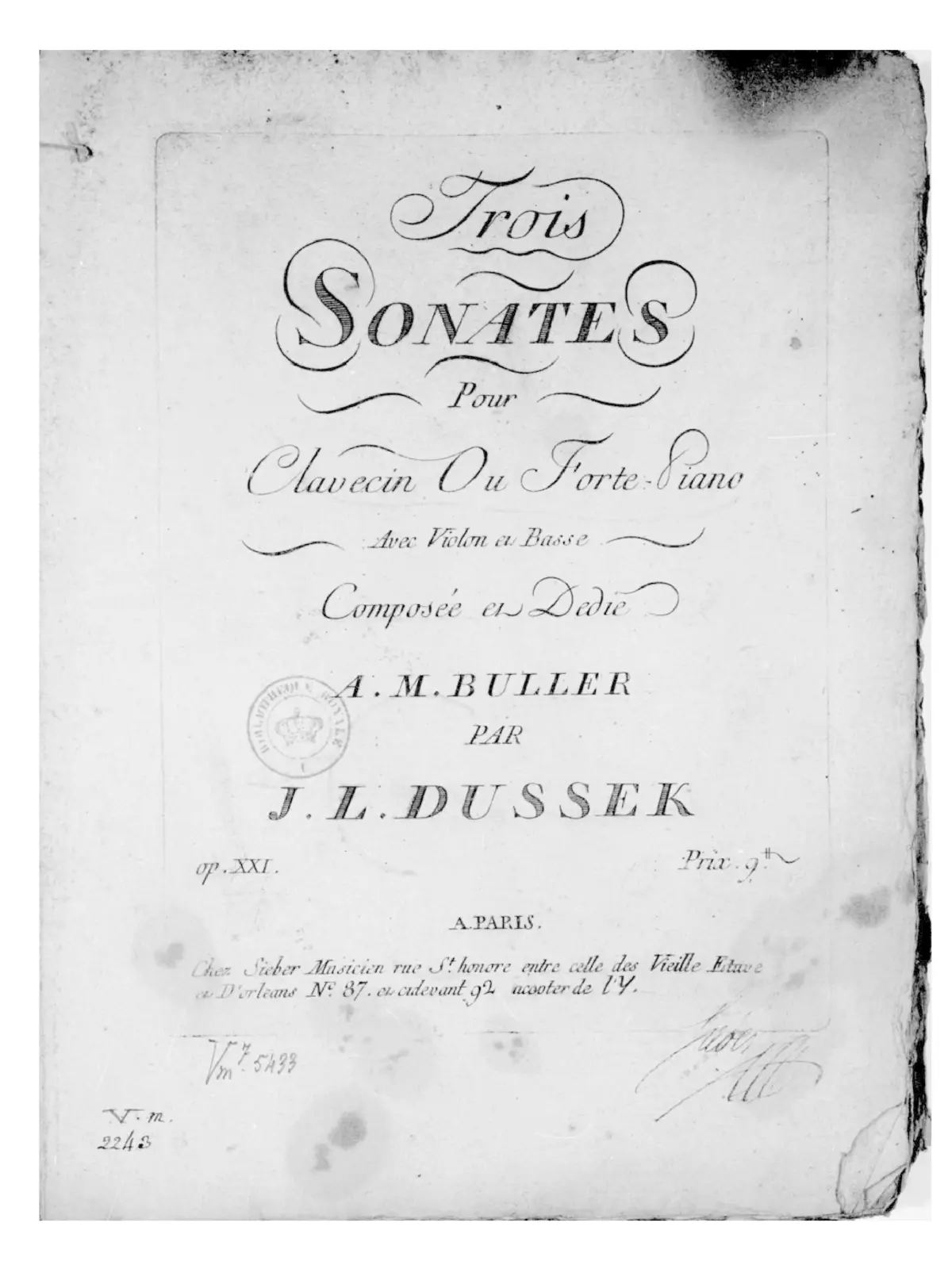 Trois sonates pour le clavecin ou le forte-piano avec accompagnement de violon - Page 1