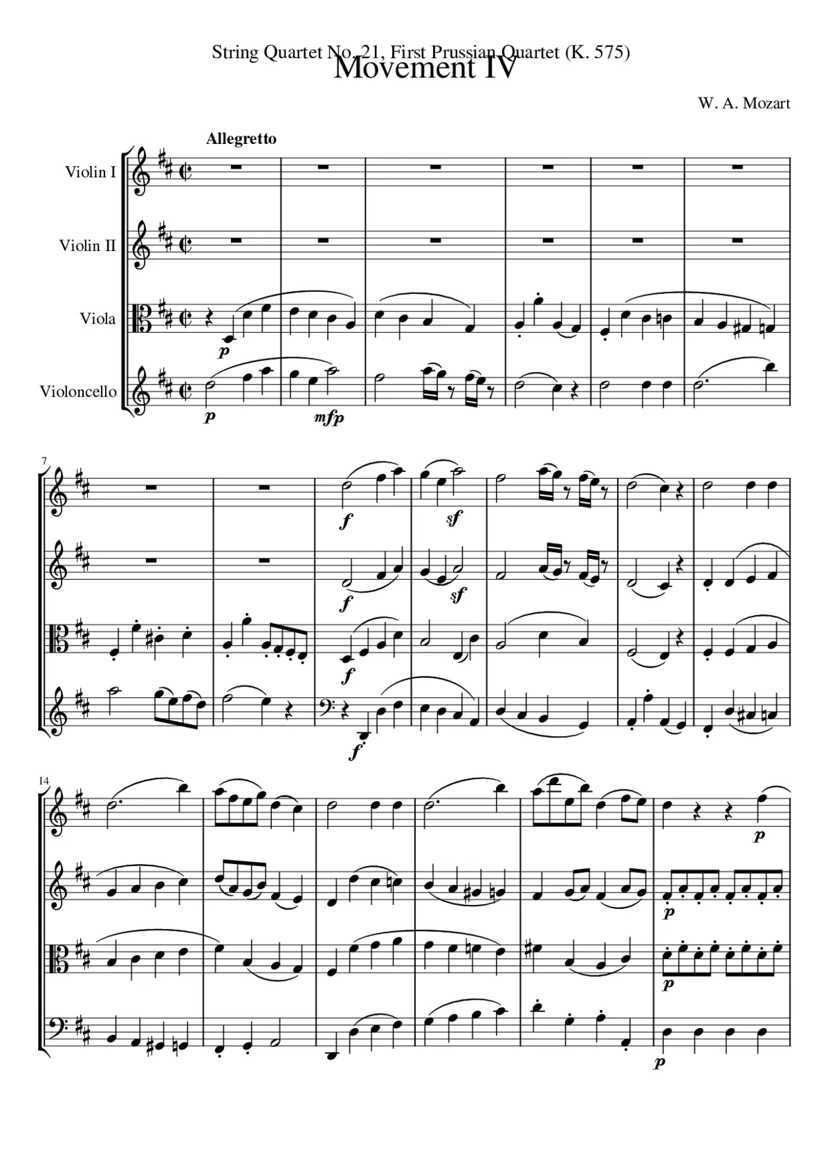 String Quartet No.21 in D major K.575 - Page 1