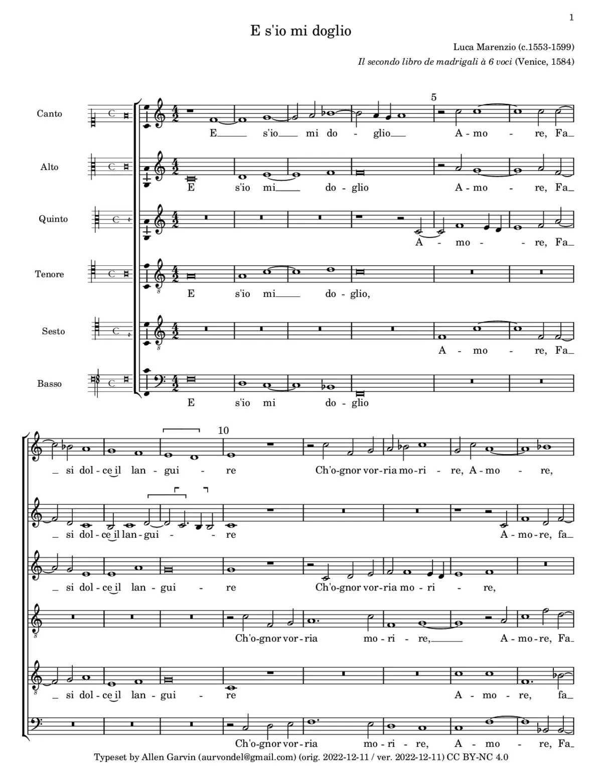 E s'io mi doglio - Page 1