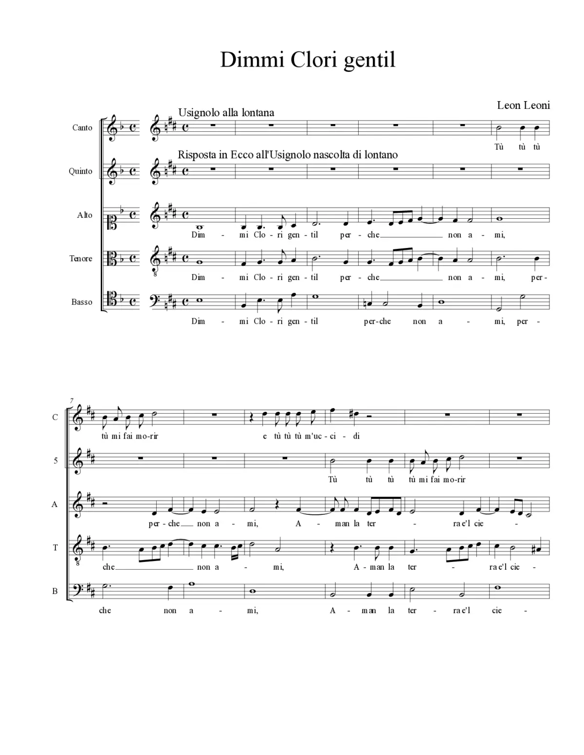 Dimmi Clori gentil - Page 1