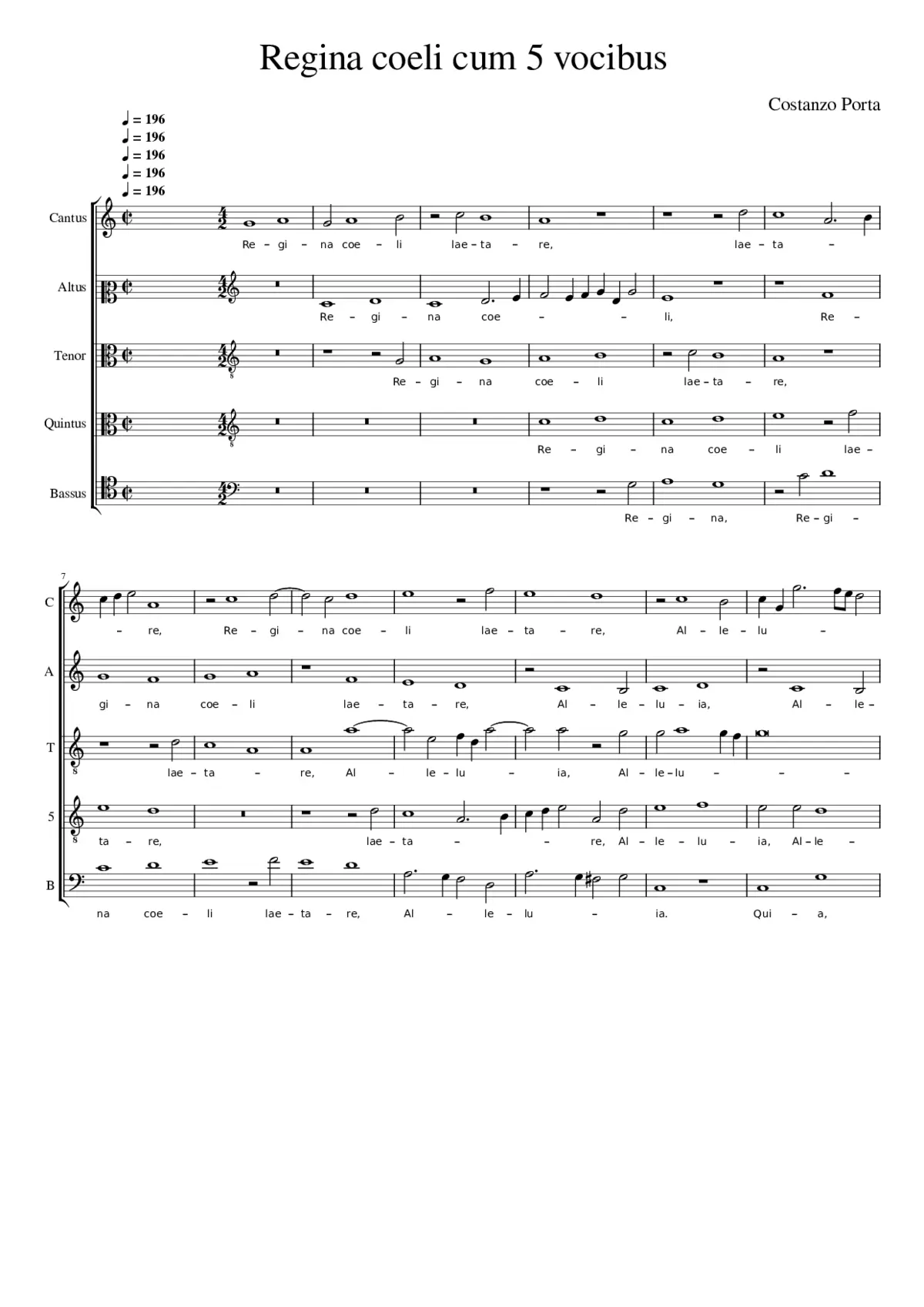 Regina coeli cum 5 vocibus - Page 1