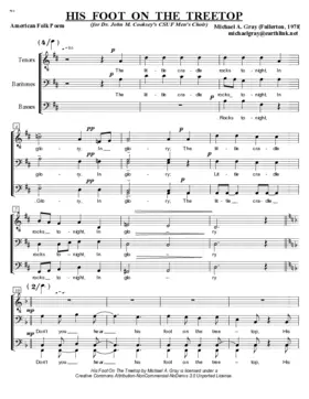 His foot on the treetop