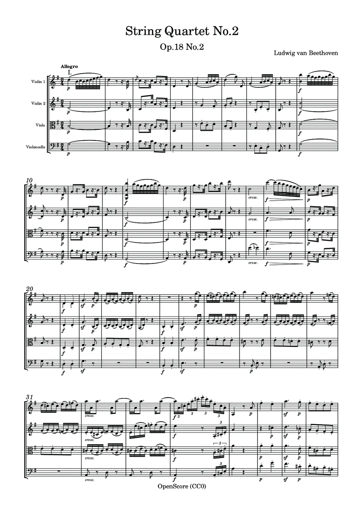 String Quartet No.2, Op.18 No.2 - Page 1