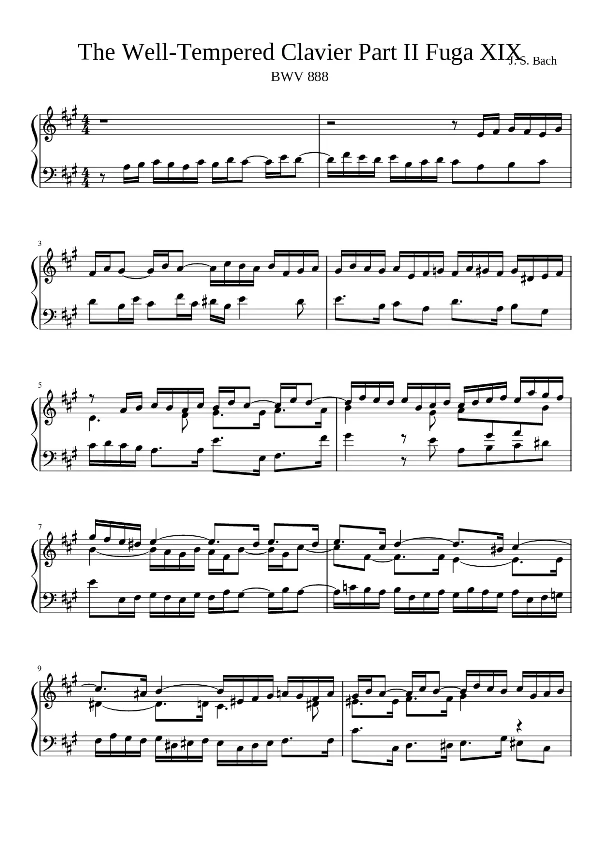 Prelude and Fugue in A major BWV 888 - Page 1