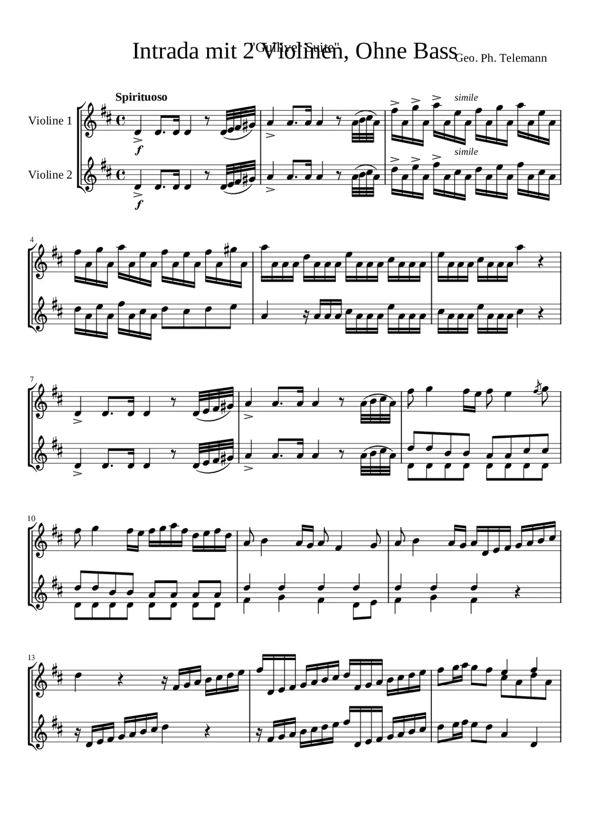 Intrada-Suite for 2 Violins 'Gulliver's Travels' TWV 40:108 - Page 1