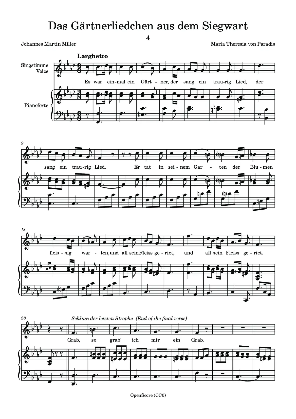 Das Gärtnerliedchen aus dem Siegwart (Es war einmal ein Gärtner) - Page 1