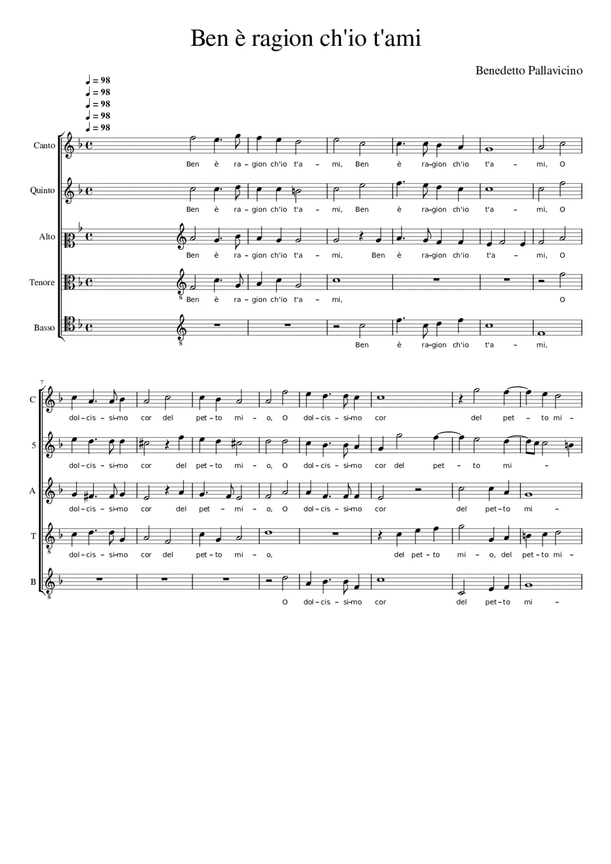 Ben è ragion ch'io t'ami - Page 1