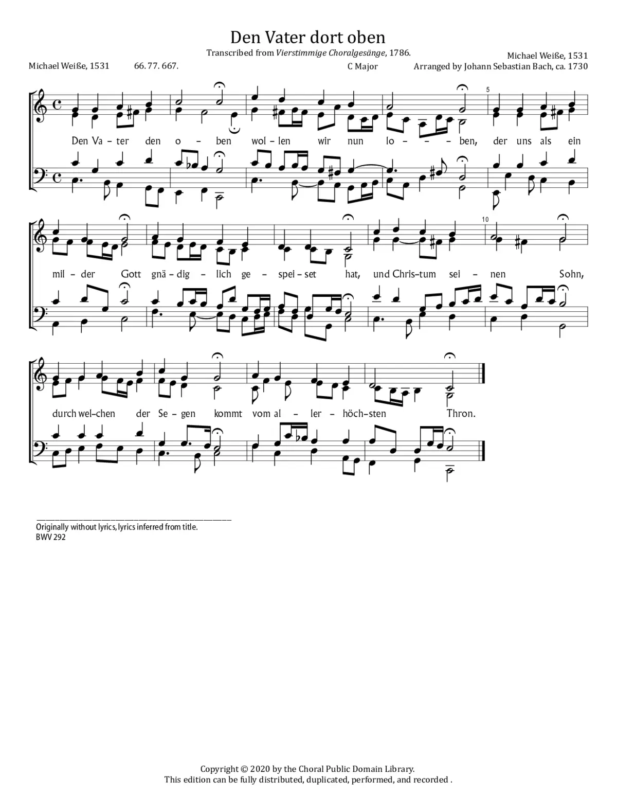 Den Vater dort oben, BWV 292 - Page 1