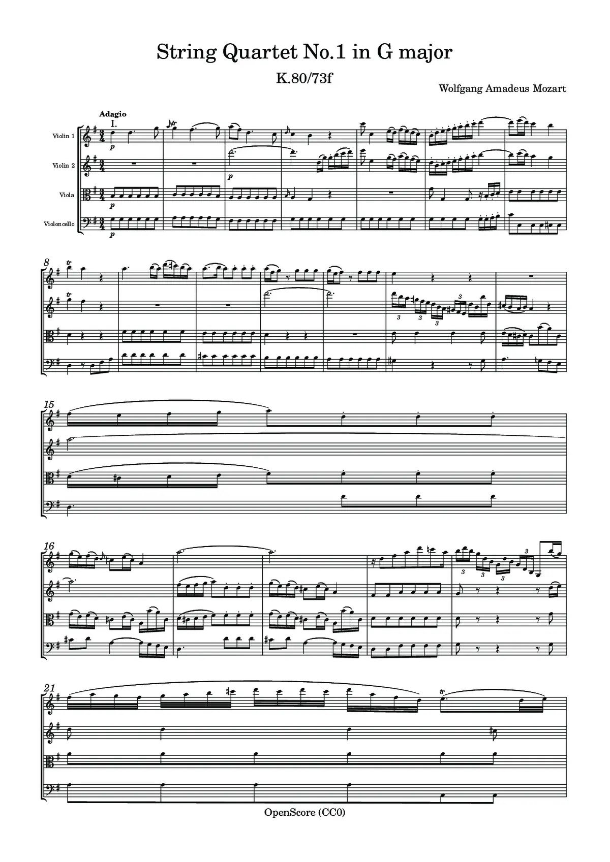 String Quartet No.1 in G major, K.80/73f - Page 1