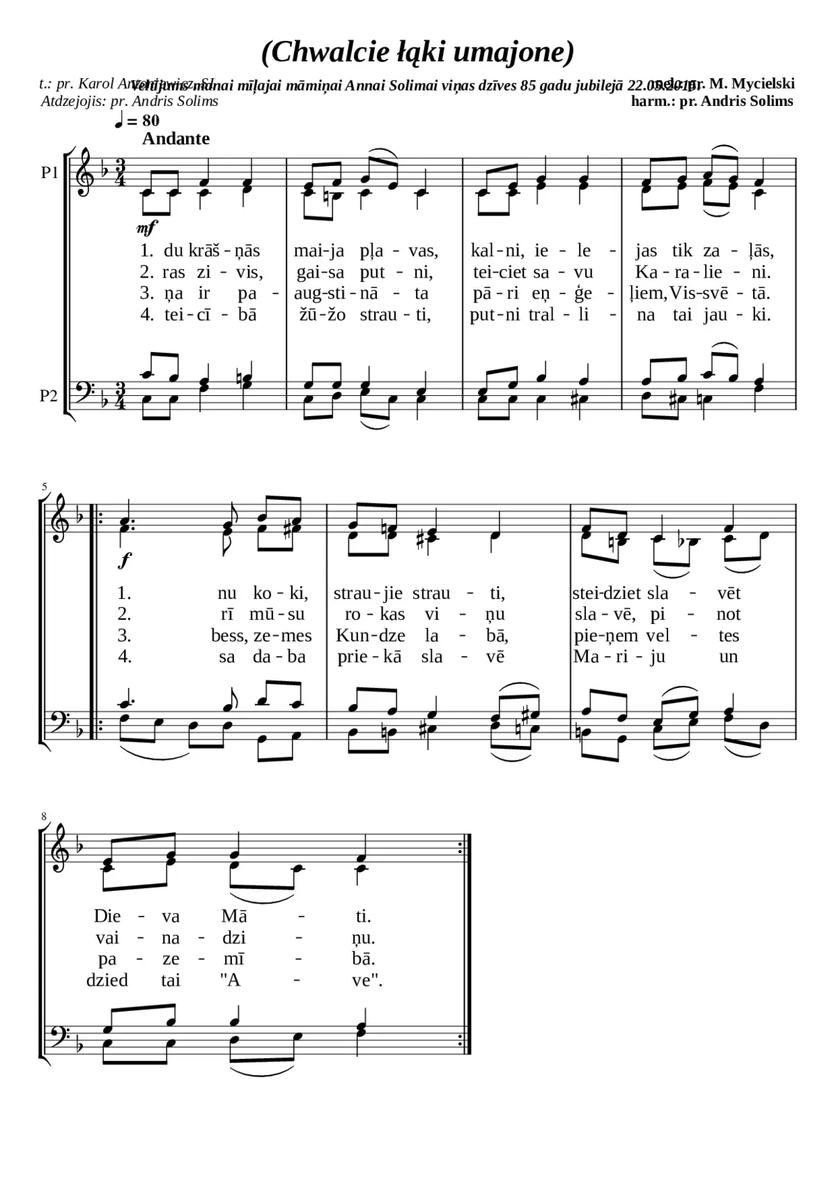 Maija dziesma (Chwalcie ÅÄki umajone) - Page 1