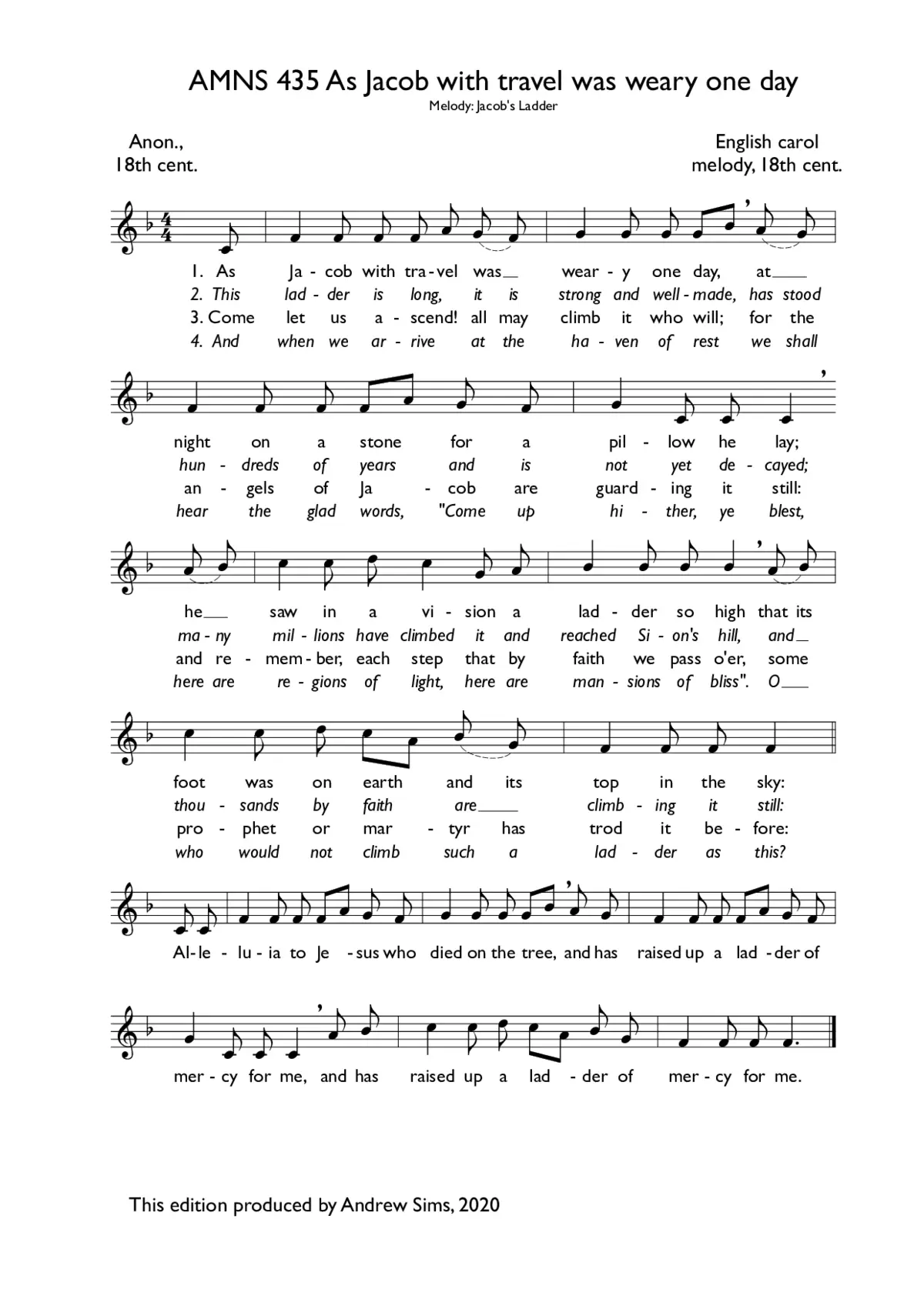 As Jacob with travel was weary one day - Page 1