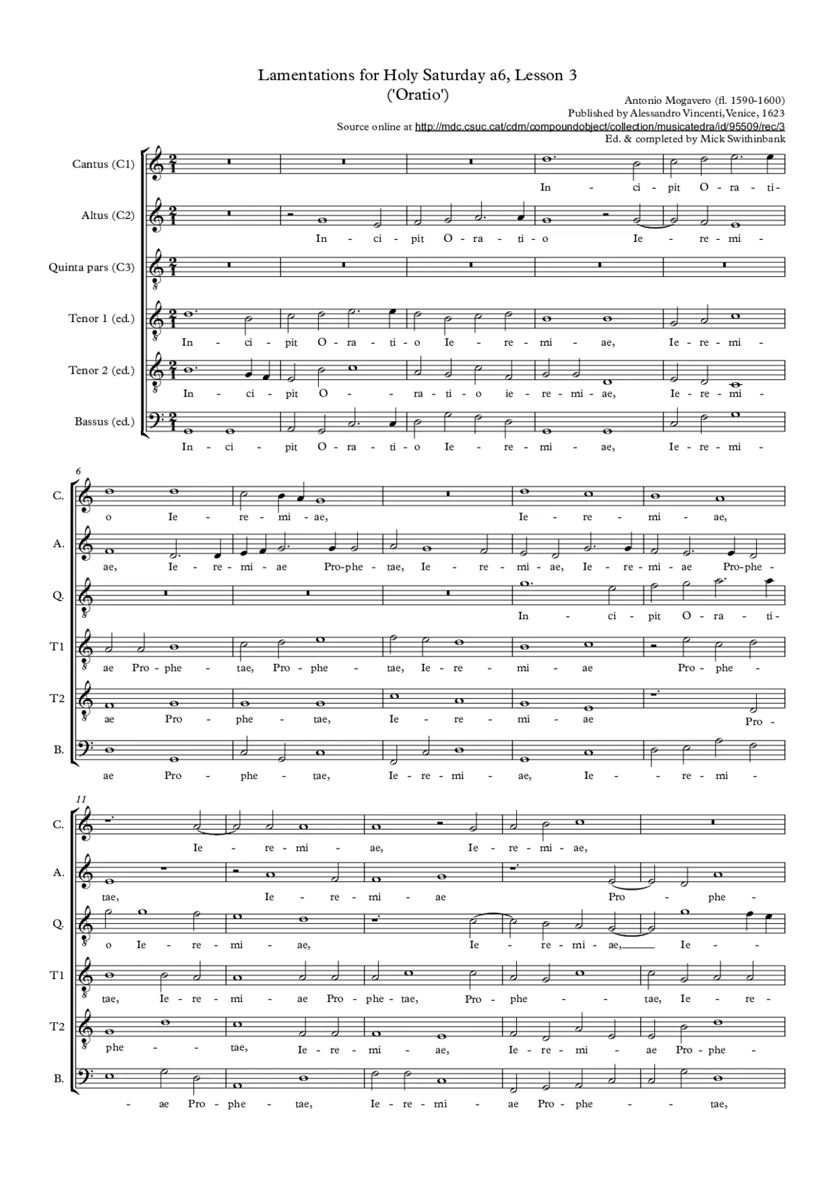 Lamentations for Holy Saturday, Lesson Three - Page 1