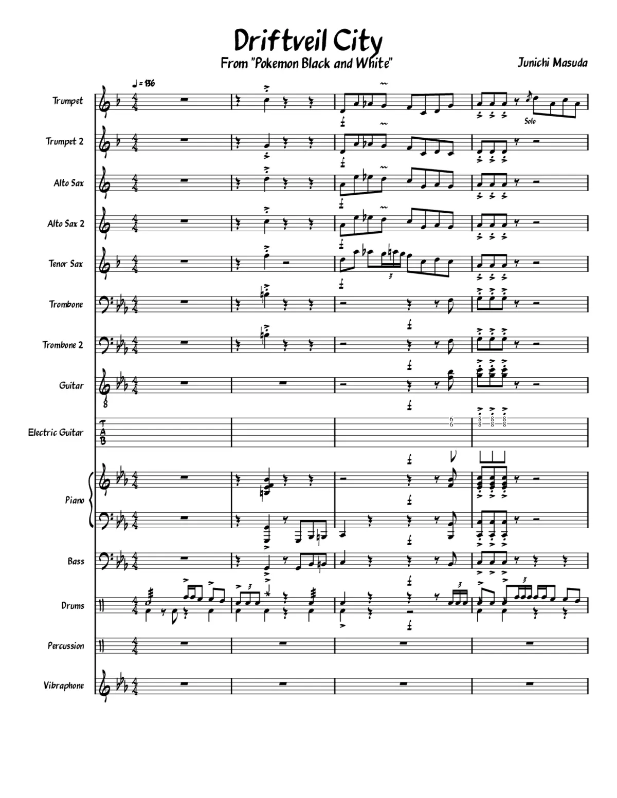 Driftveil City - From Pokemon Black and White - Jazz Band - Page 1