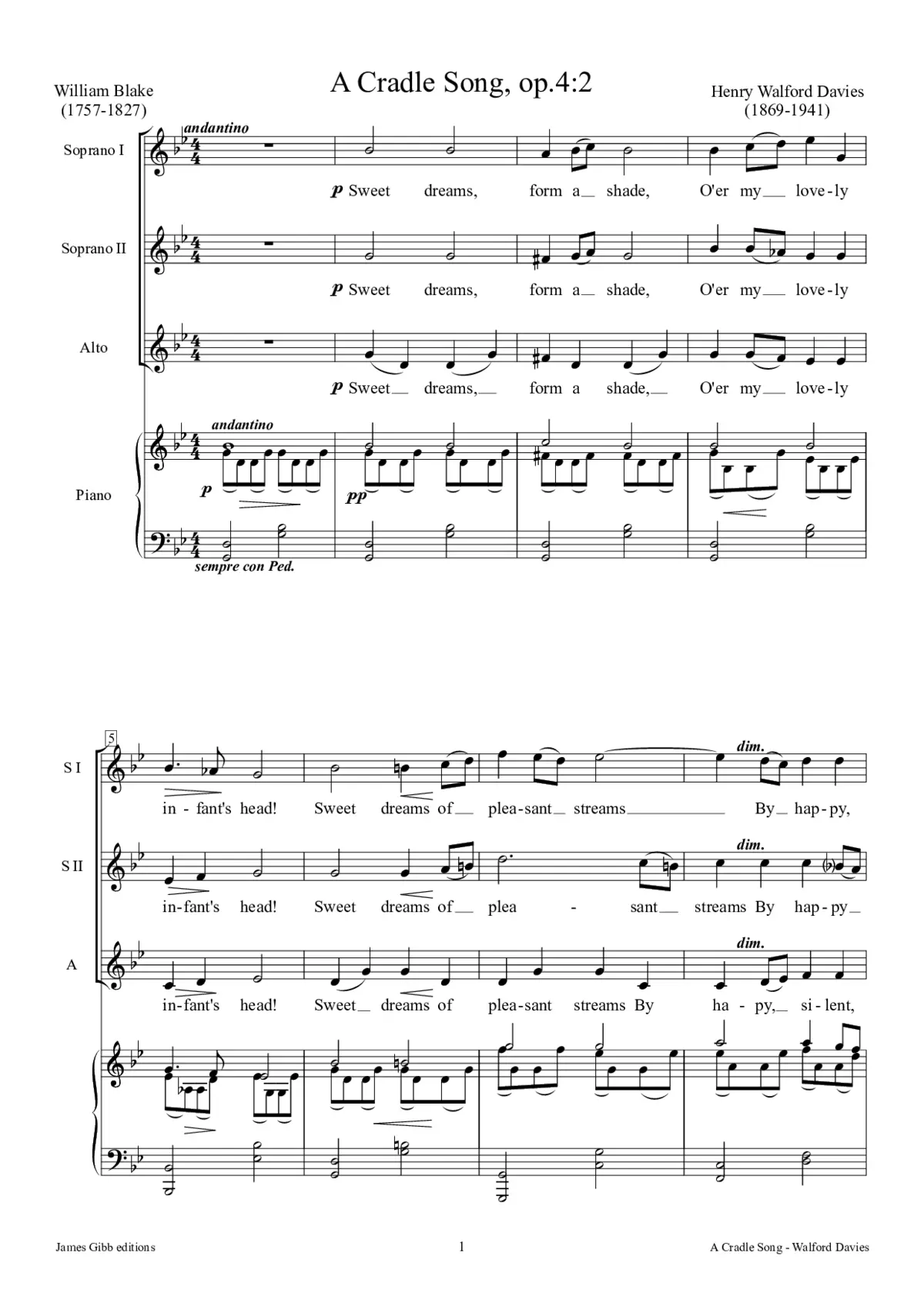 A Cradle Song, op.4:2 - Page 1