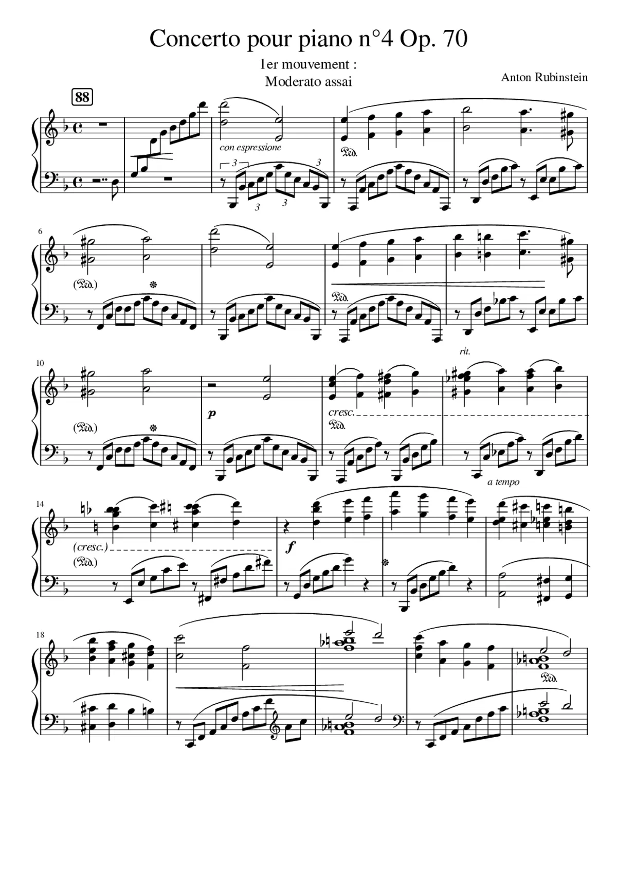 Anton Rubinstein - Piano Concerto n4 in D minor - 1st mouvement (excerpt) - Page 1