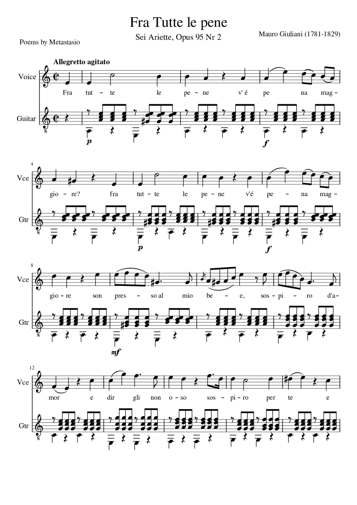 Fra Tutte le pene for high voice and guitar - Page 1