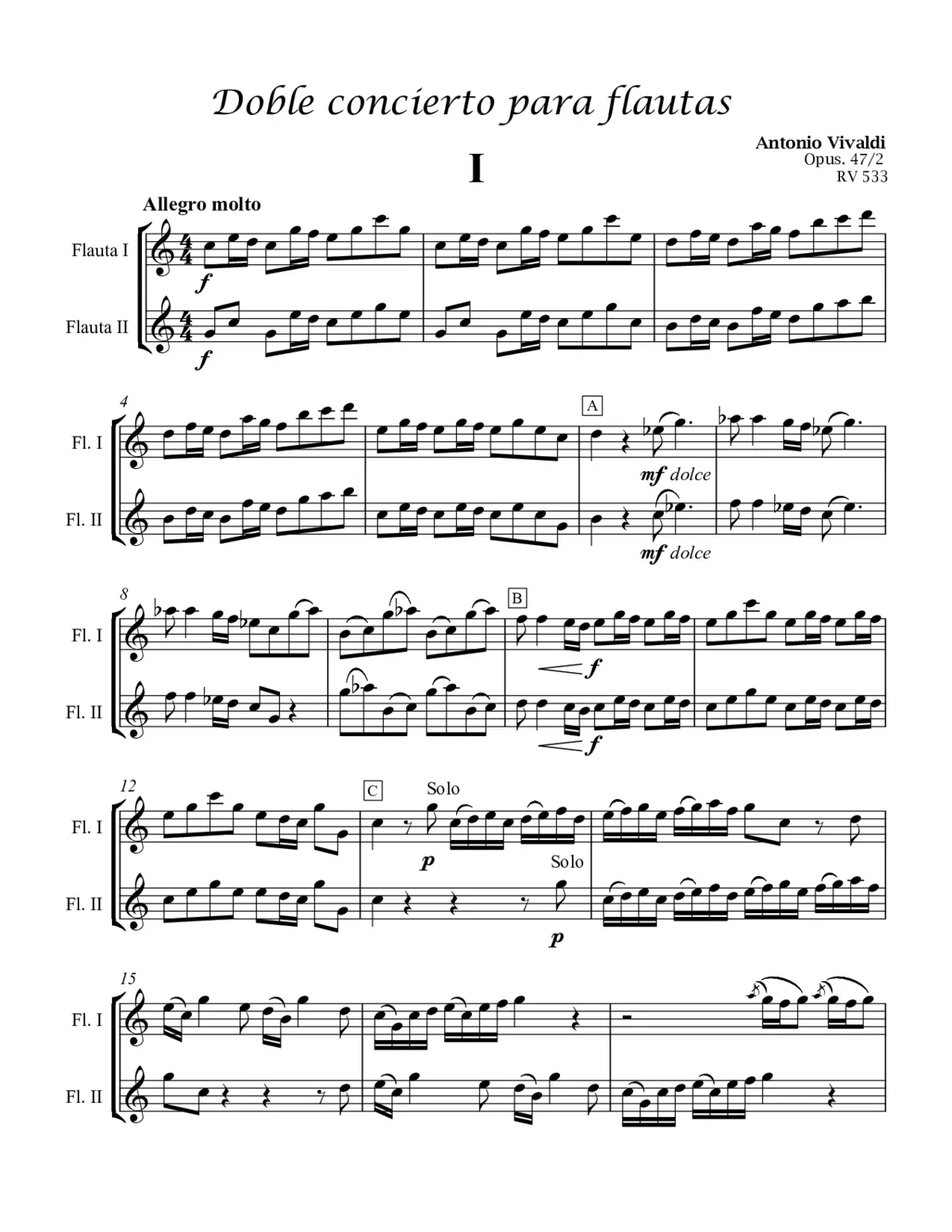 Concerto for 2 Flutes in C major - Page 1