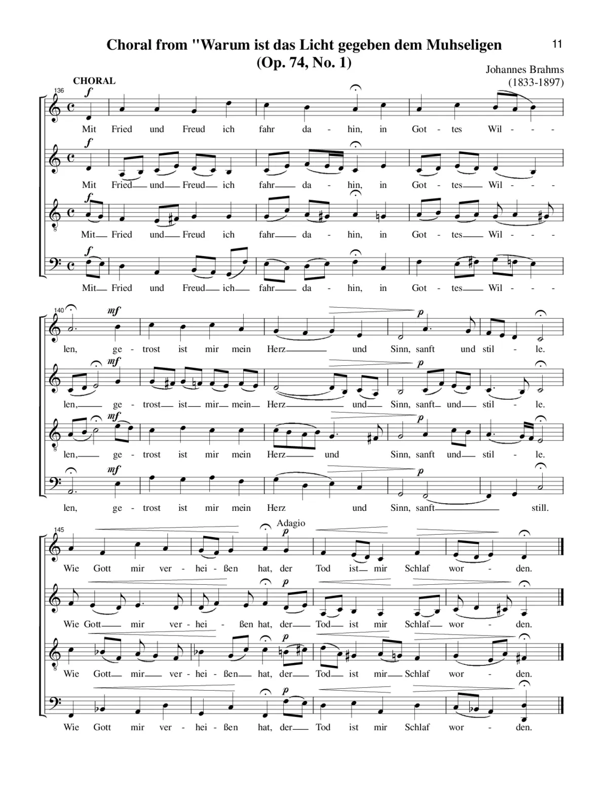 Mit Fried und Freud (Choral from Motet, Op. 74) - Page 1