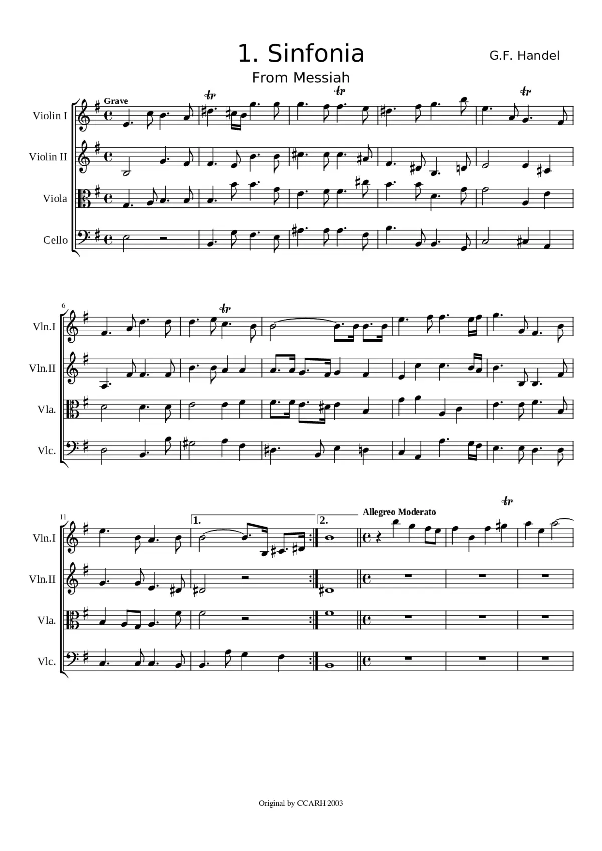 Sinfonia in B-flat major HWV 347 - Page 1
