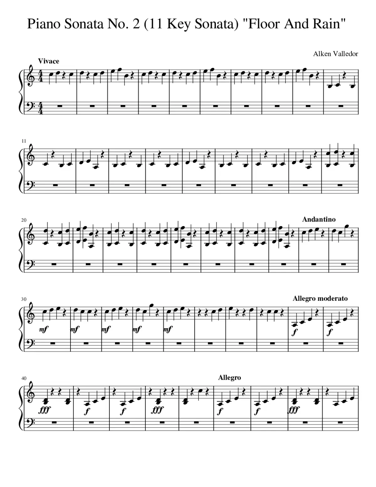 Piano Sonata No. 2 (11 Key Sonata) Floor And Rain - Page 1