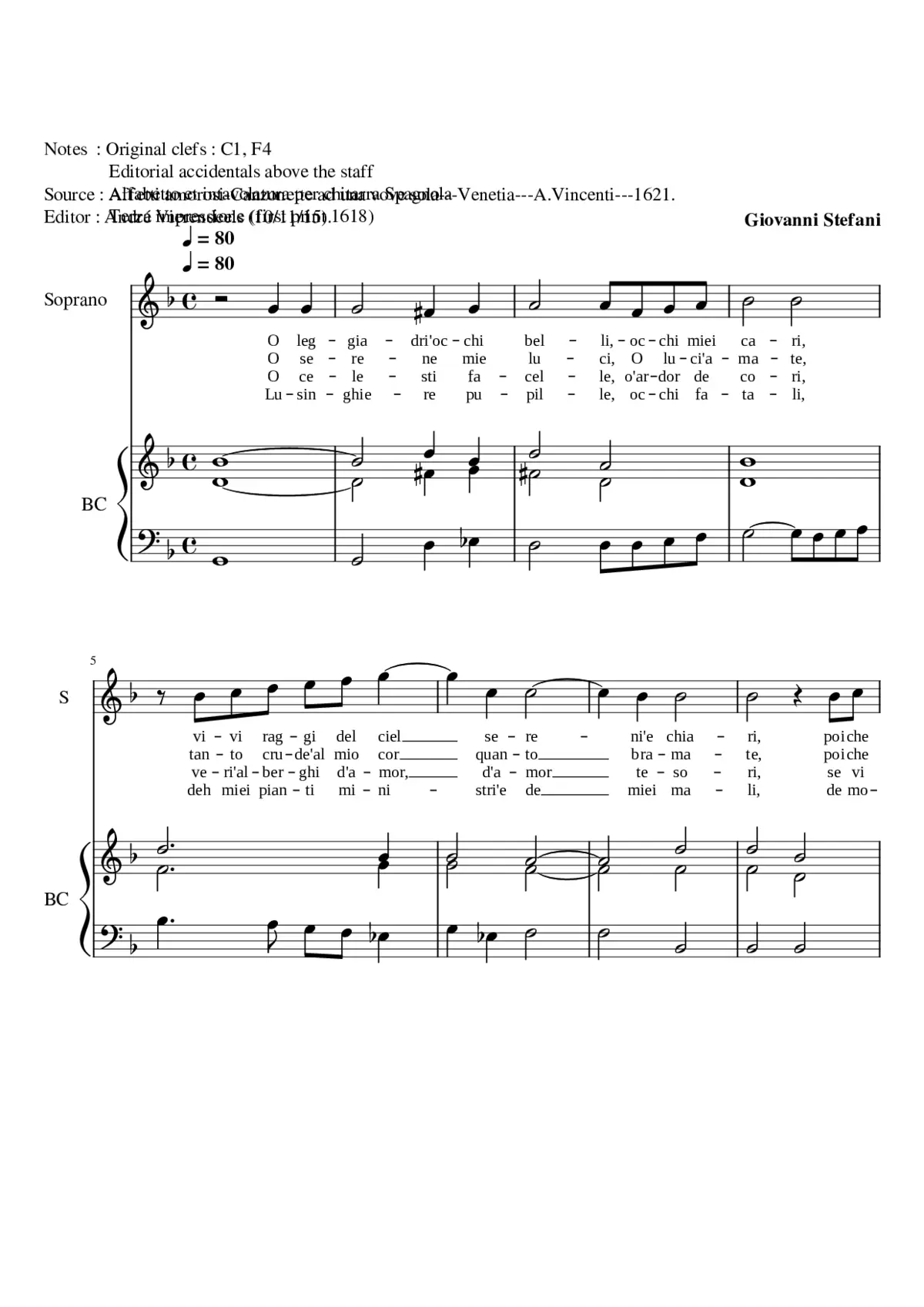 O leggiadri' occhi belli - Page 1