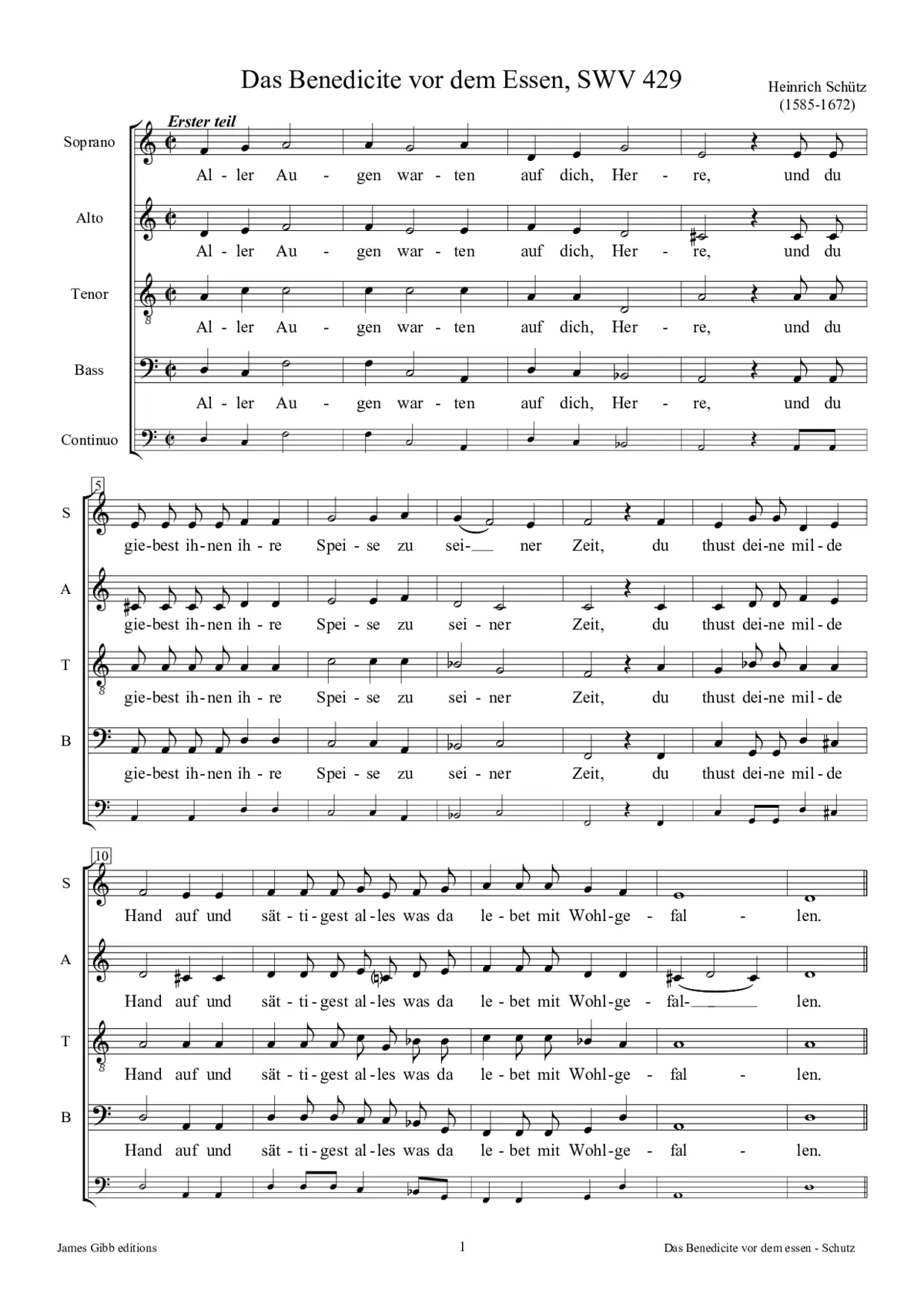 Das Benedicite vor dem Essen, SWV 429 - Page 1